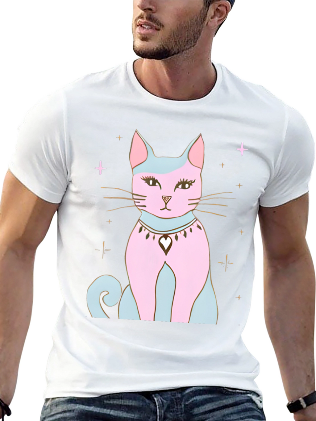 Mystical Cat Graphic Tee - Stylish Black T-Shirt