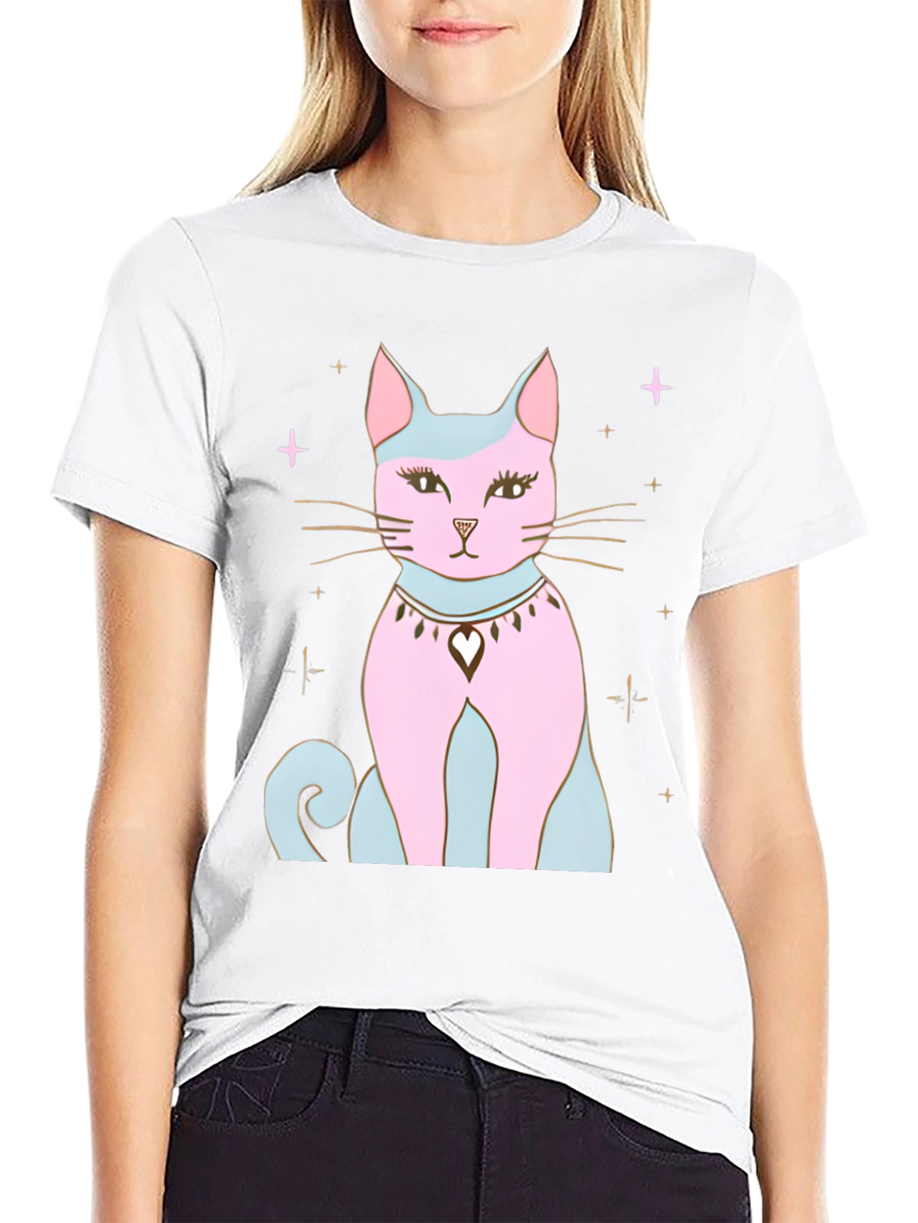 Mystical Cat Graphic Tee - Stylish Black T-Shirt
