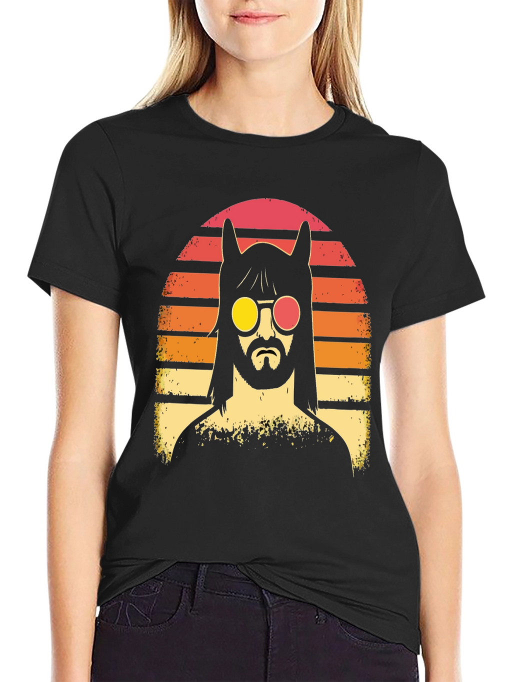 Retro Llama Sunset Graphic T-Shirt