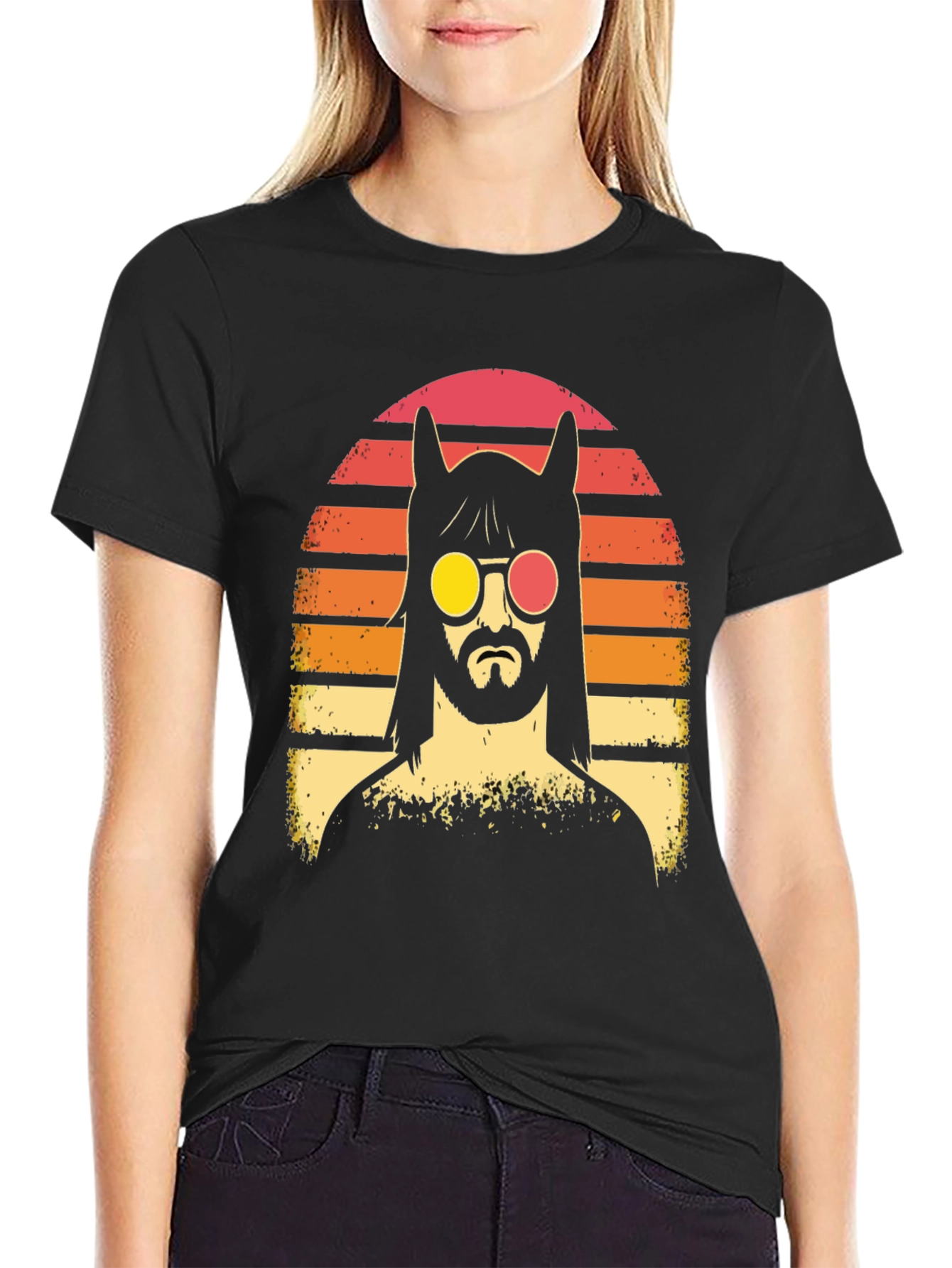 Retro Llama Sunset Graphic T-Shirt