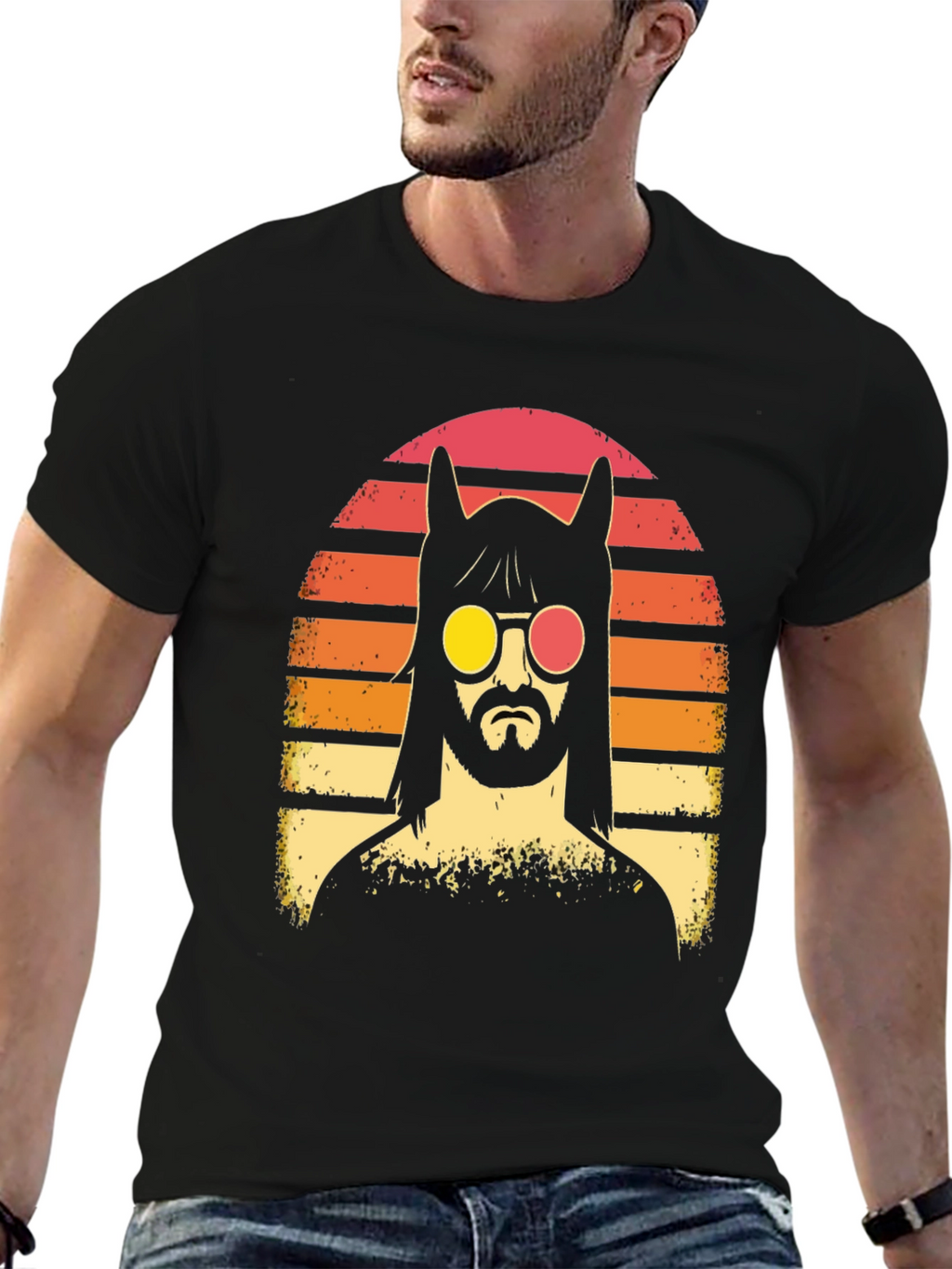 Retro Llama Sunset Graphic T-Shirt