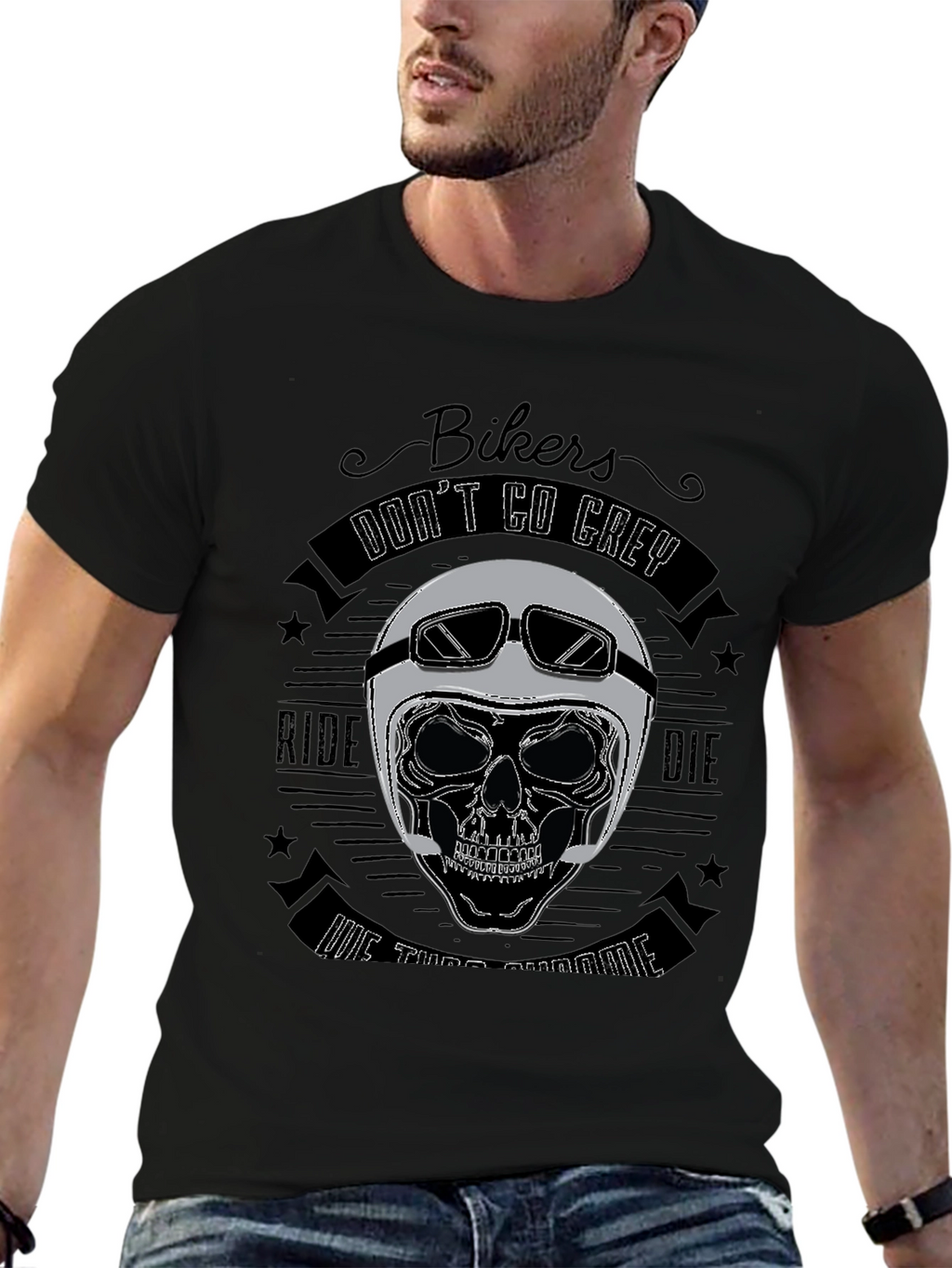 Bikers Dont Go Grey Skull T-Shirt