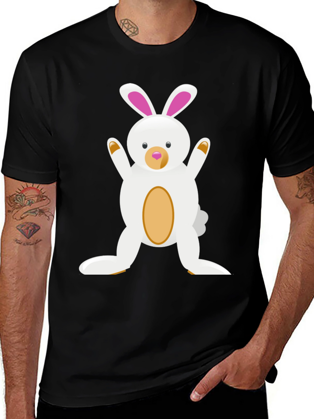 Cute Cartoon Easter Bunny Black T-Shirt