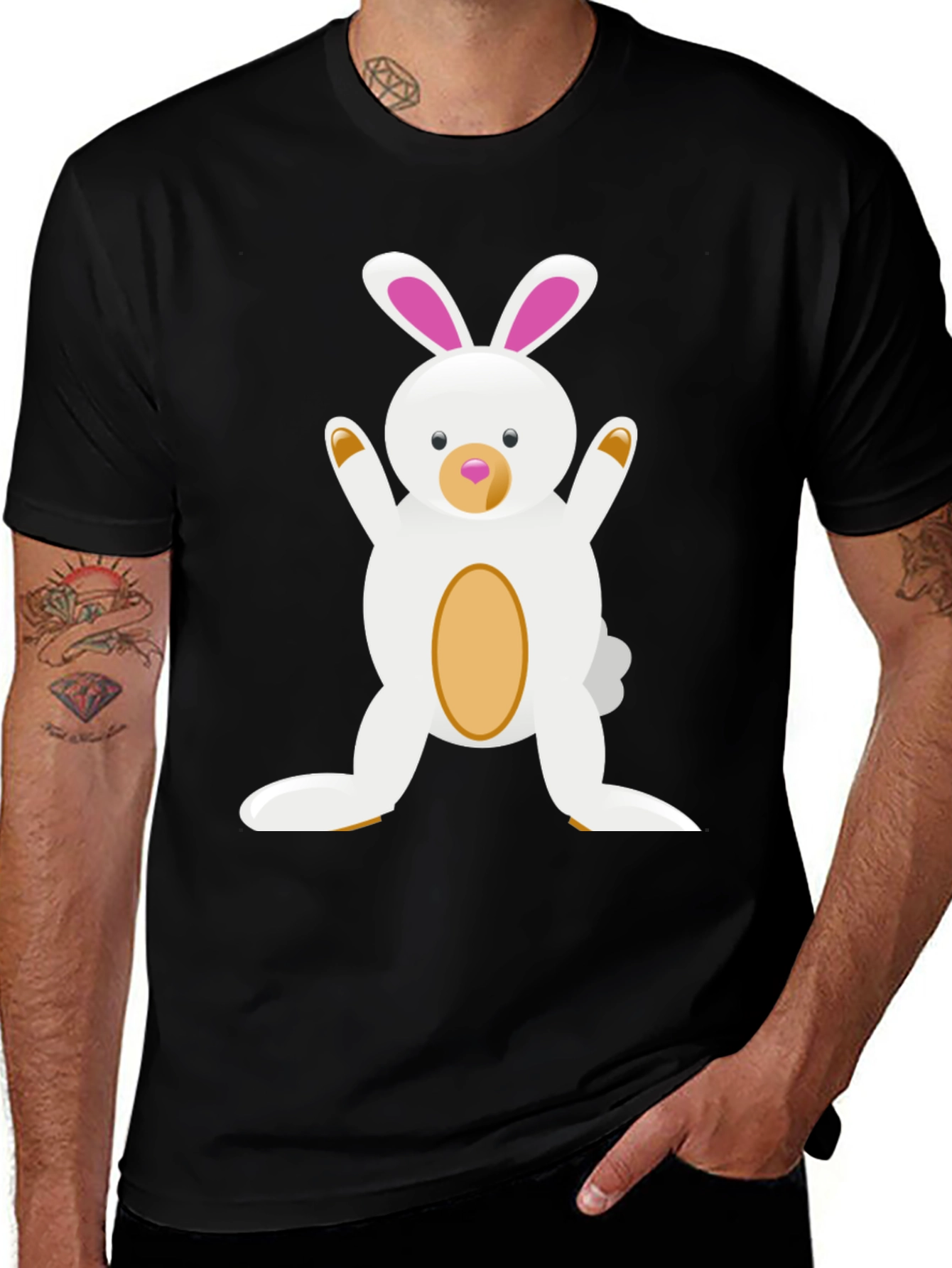 Cute Cartoon Easter Bunny Black T-Shirt