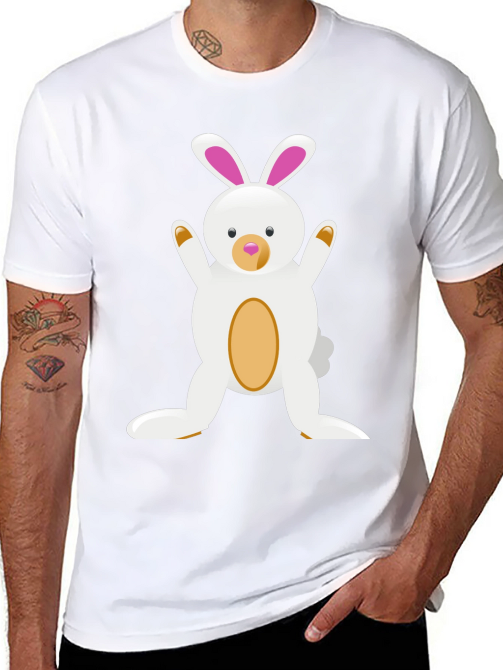 Cute Cartoon Easter Bunny Black T-Shirt