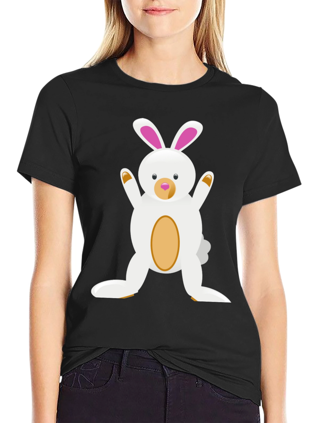 Cute Cartoon Easter Bunny Black T-Shirt