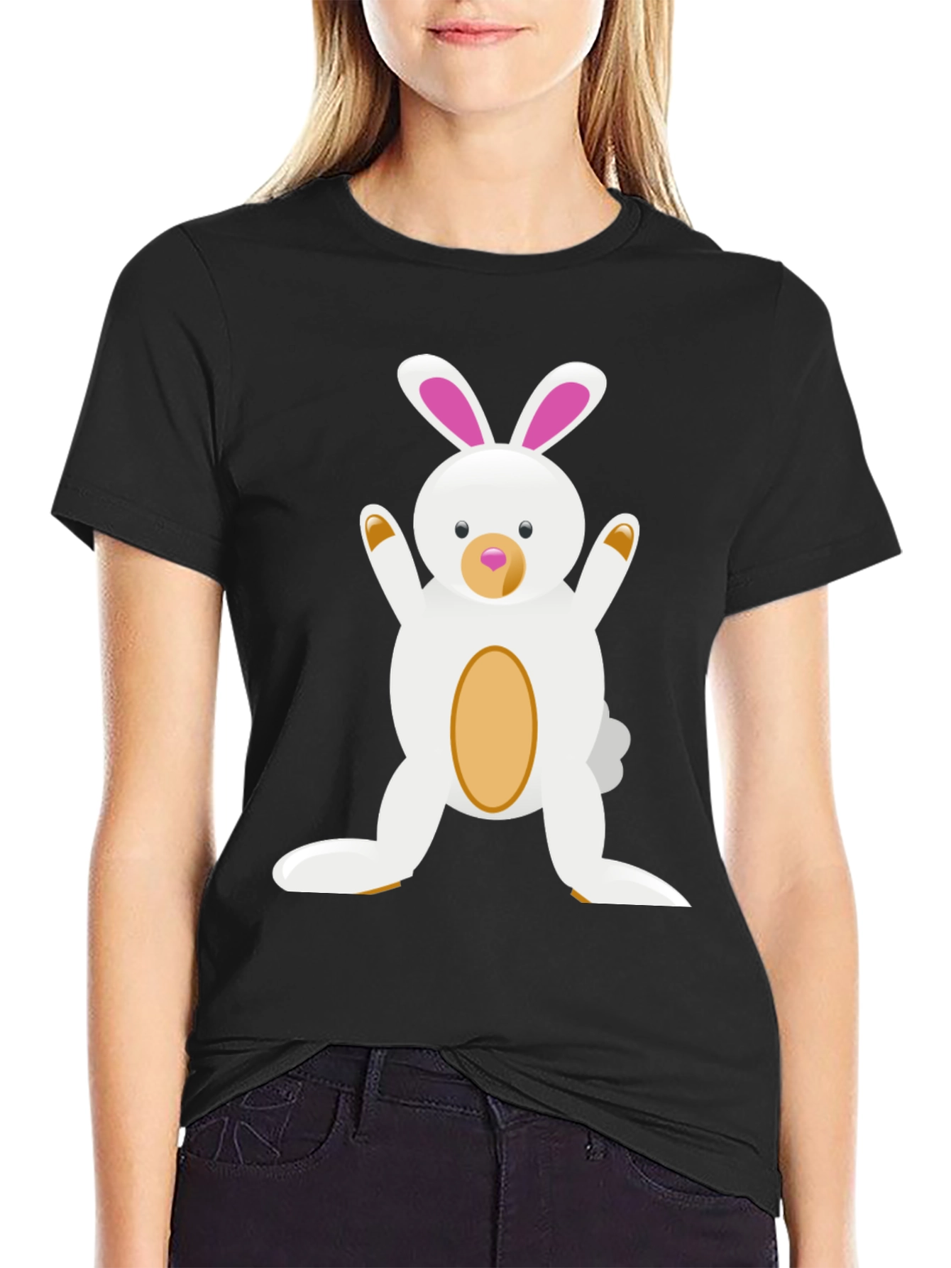 Cute Cartoon Easter Bunny Black T-Shirt