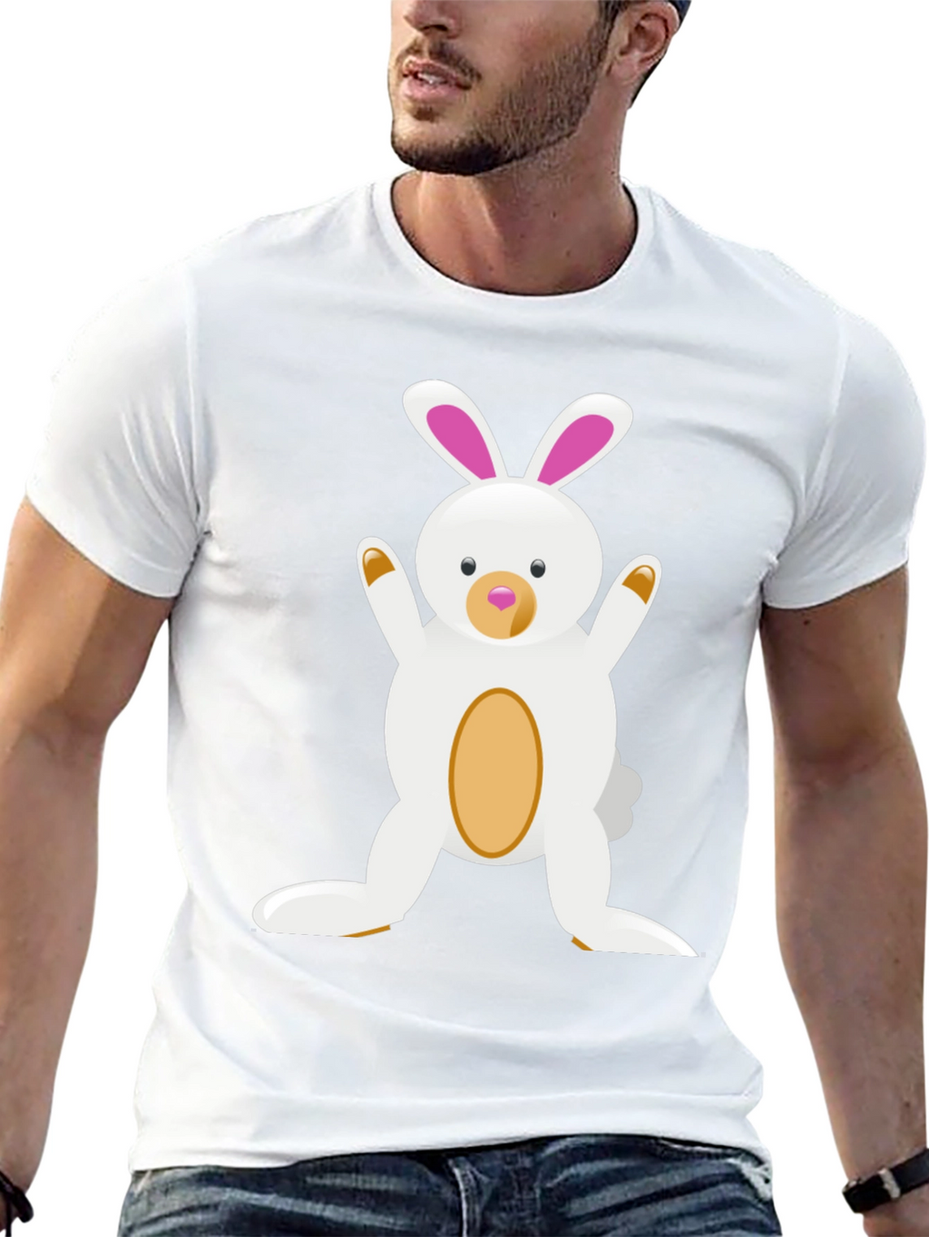 Cute Cartoon Easter Bunny Black T-Shirt