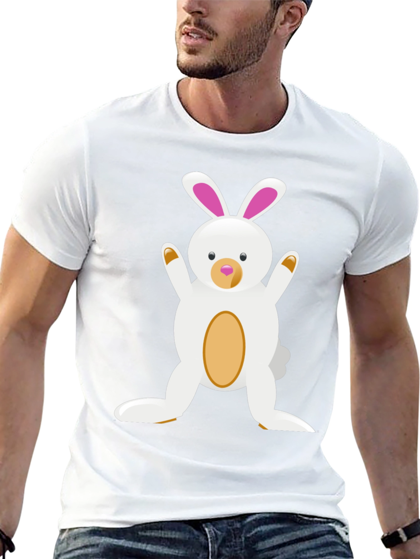 Cute Cartoon Easter Bunny Black T-Shirt