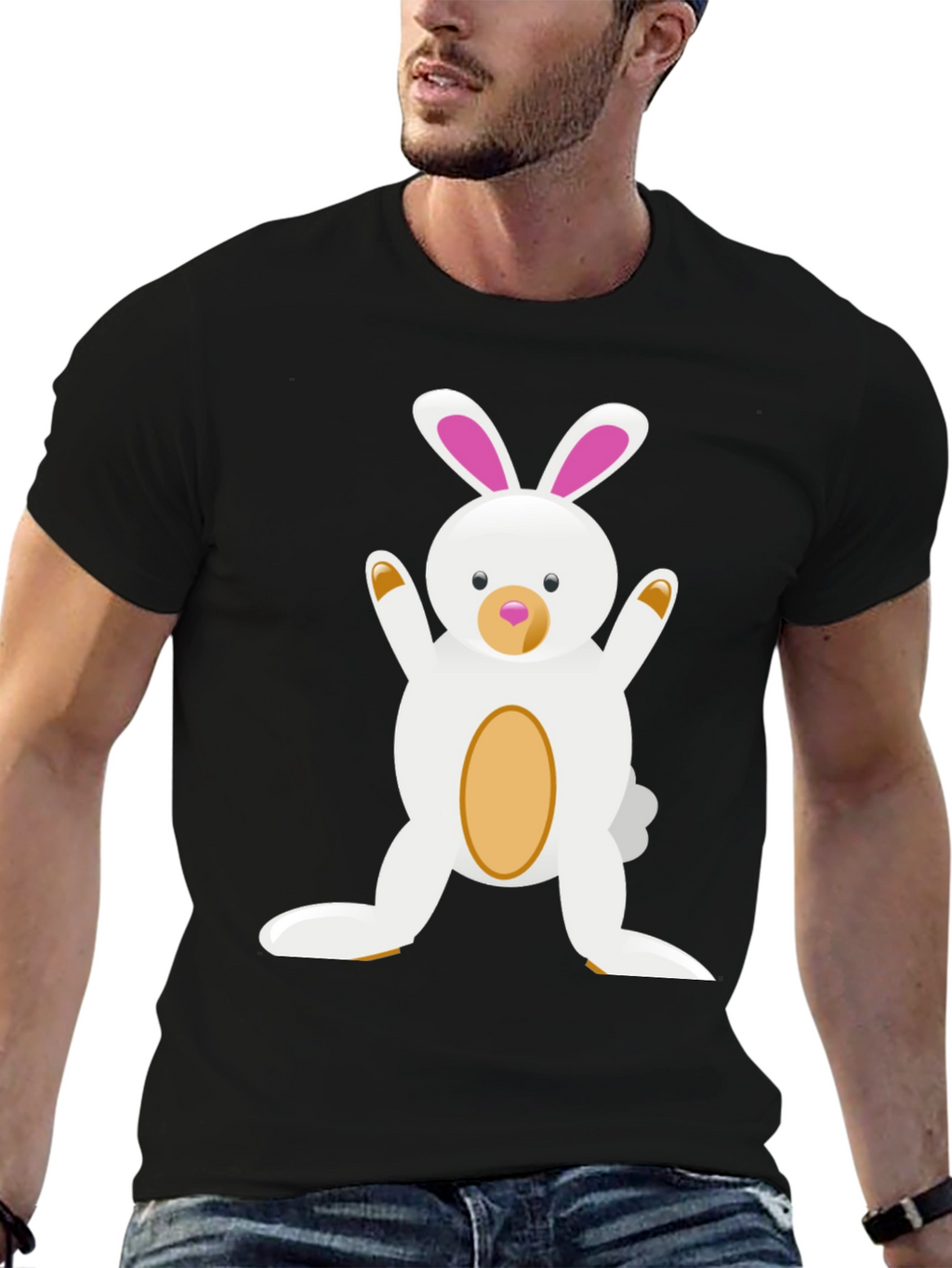 Cute Cartoon Easter Bunny Black T-Shirt