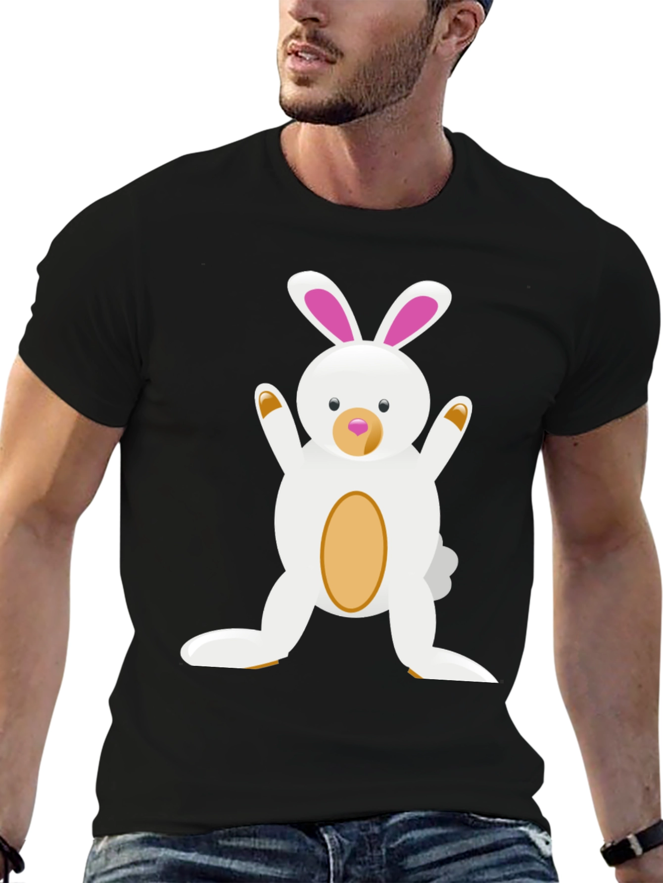 Cute Cartoon Easter Bunny Black T-Shirt