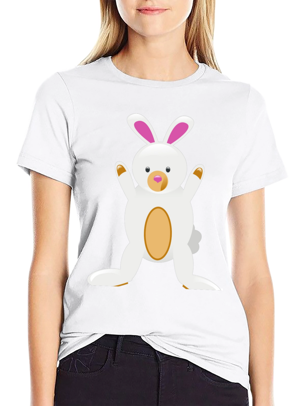 Cute Cartoon Easter Bunny Black T-Shirt