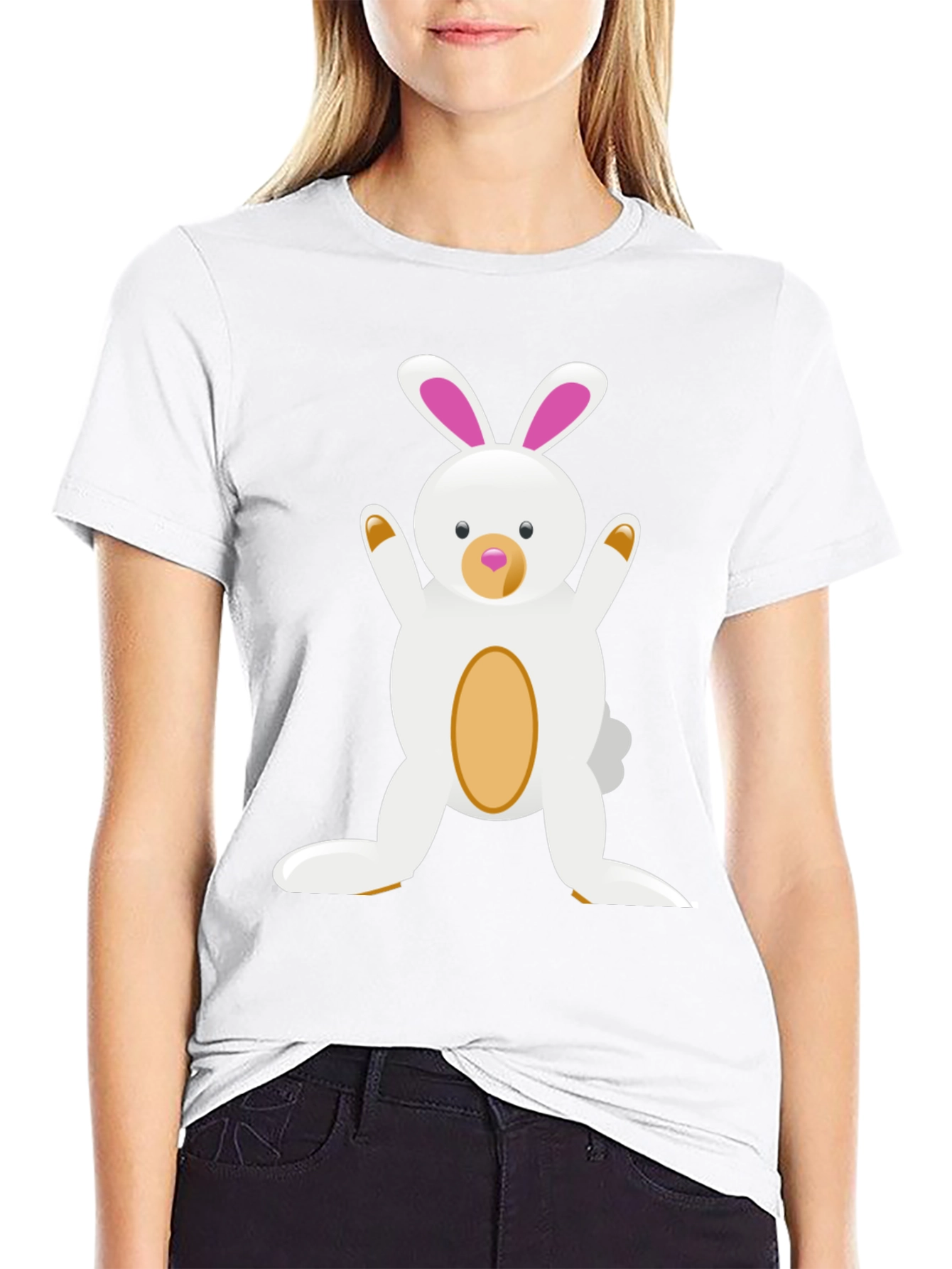 Cute Cartoon Easter Bunny Black T-Shirt