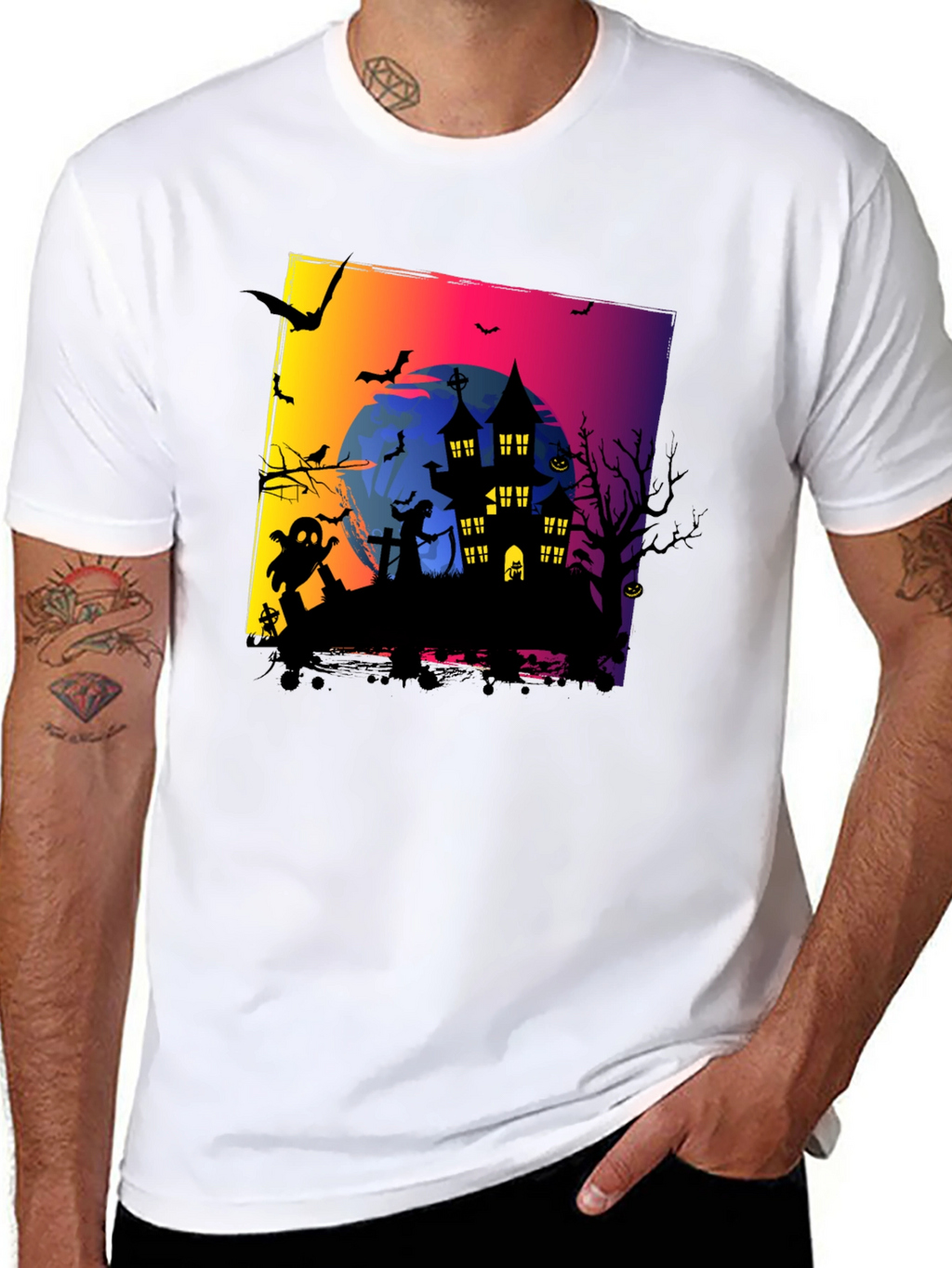 Spooky Halloween Haunted House Graphic Tee