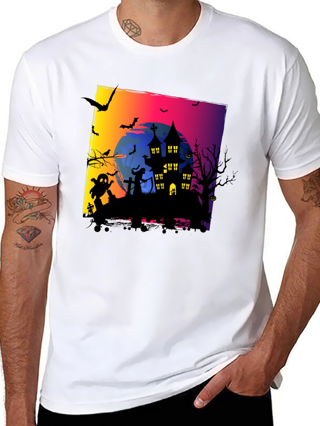 Spooky Halloween Haunted House Graphic Tee