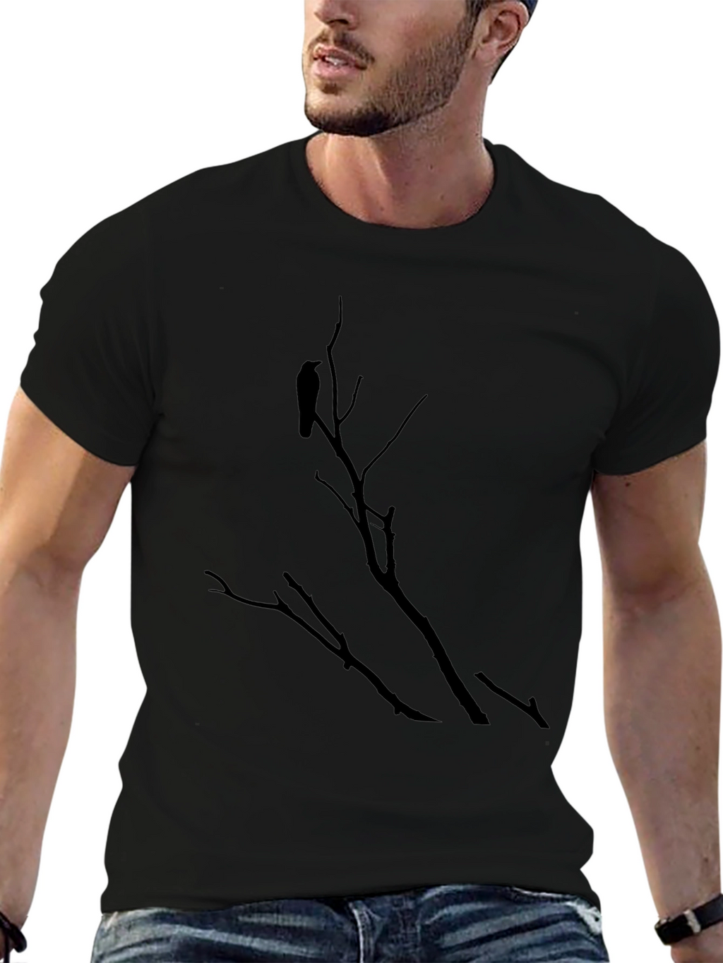 Raven on Branch Black T-Shirt