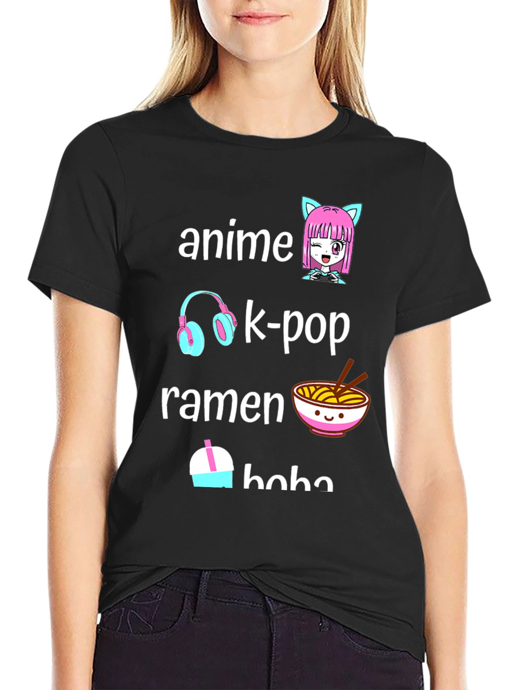 Anime K-Pop Ramen Boba Black T-Shirt
