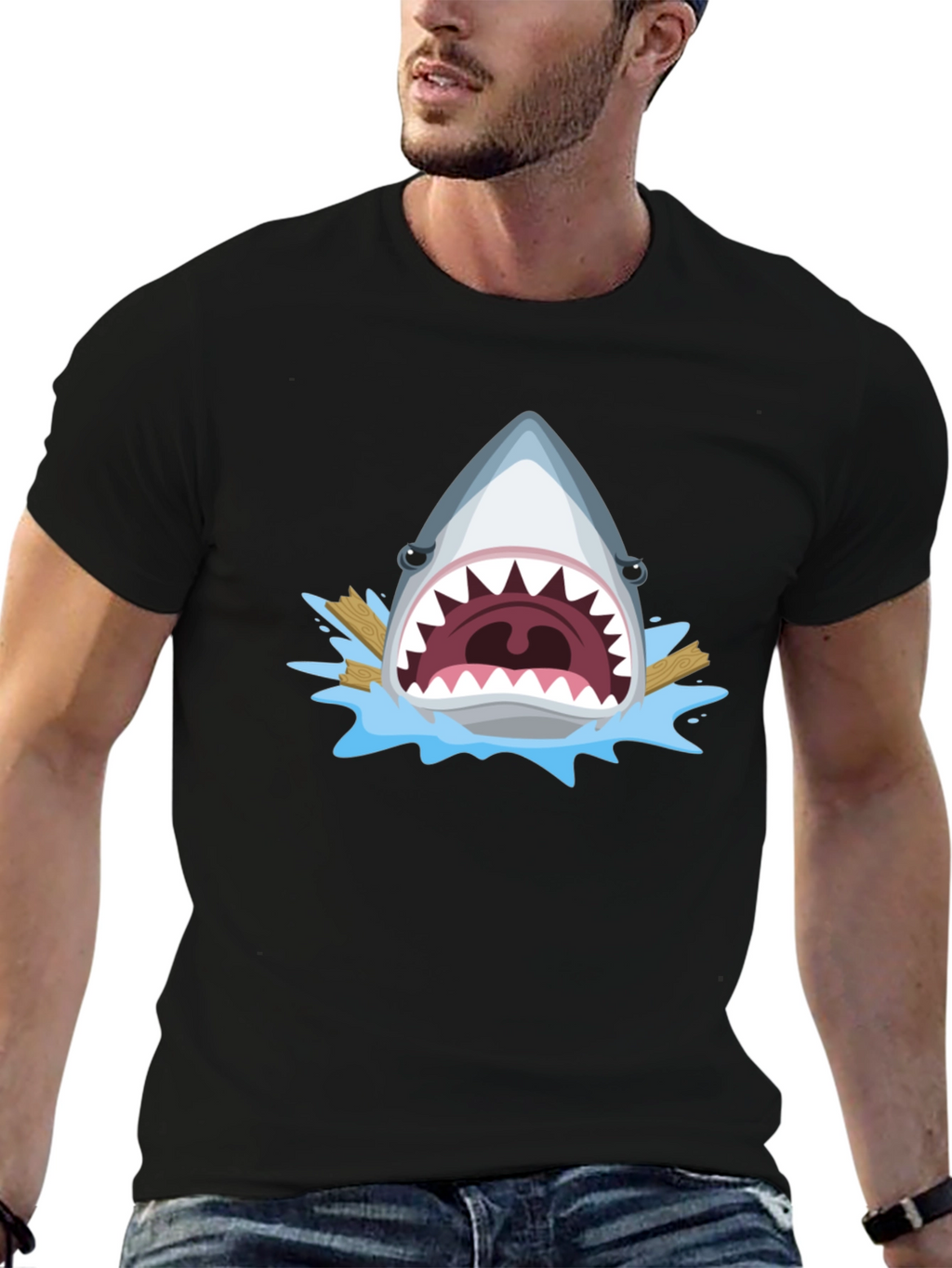 Shark Attack Graphic Tee - Mens Black T-Shirt