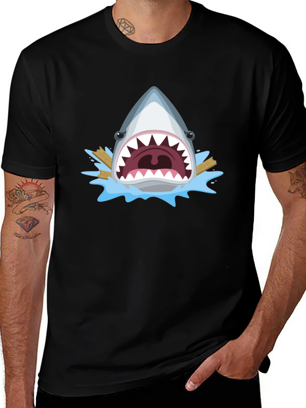 Shark Attack Graphic Tee - Mens Black T-Shirt