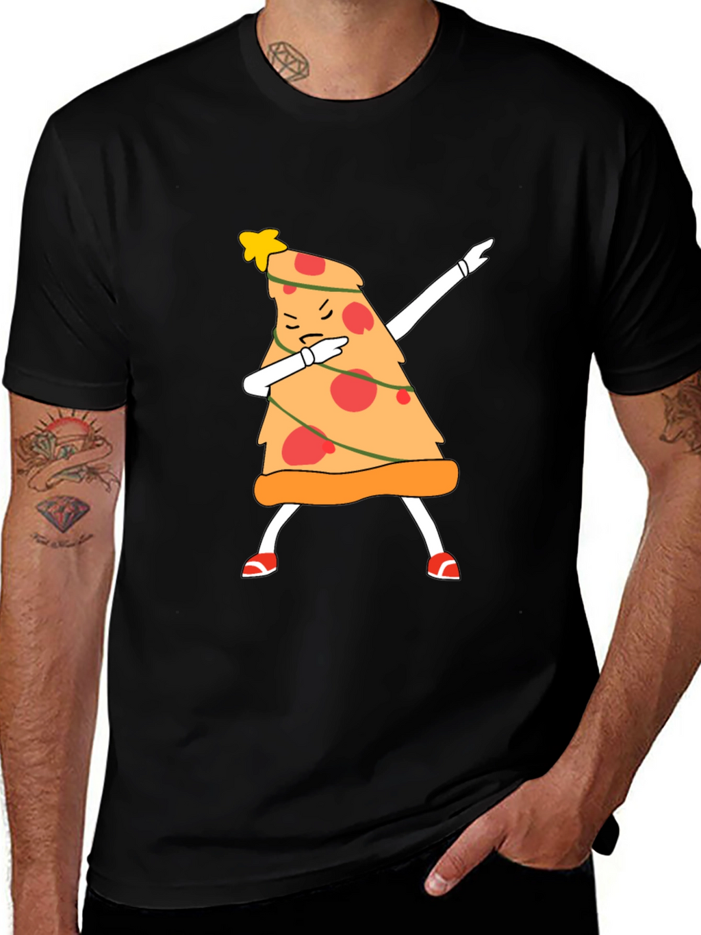 Dabbing Pizza Slice Christmas Tree T-Shirt