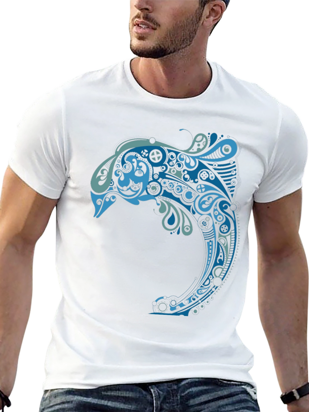 Abstract Dolphin Graphic Tee - Mens Black T-Shirt