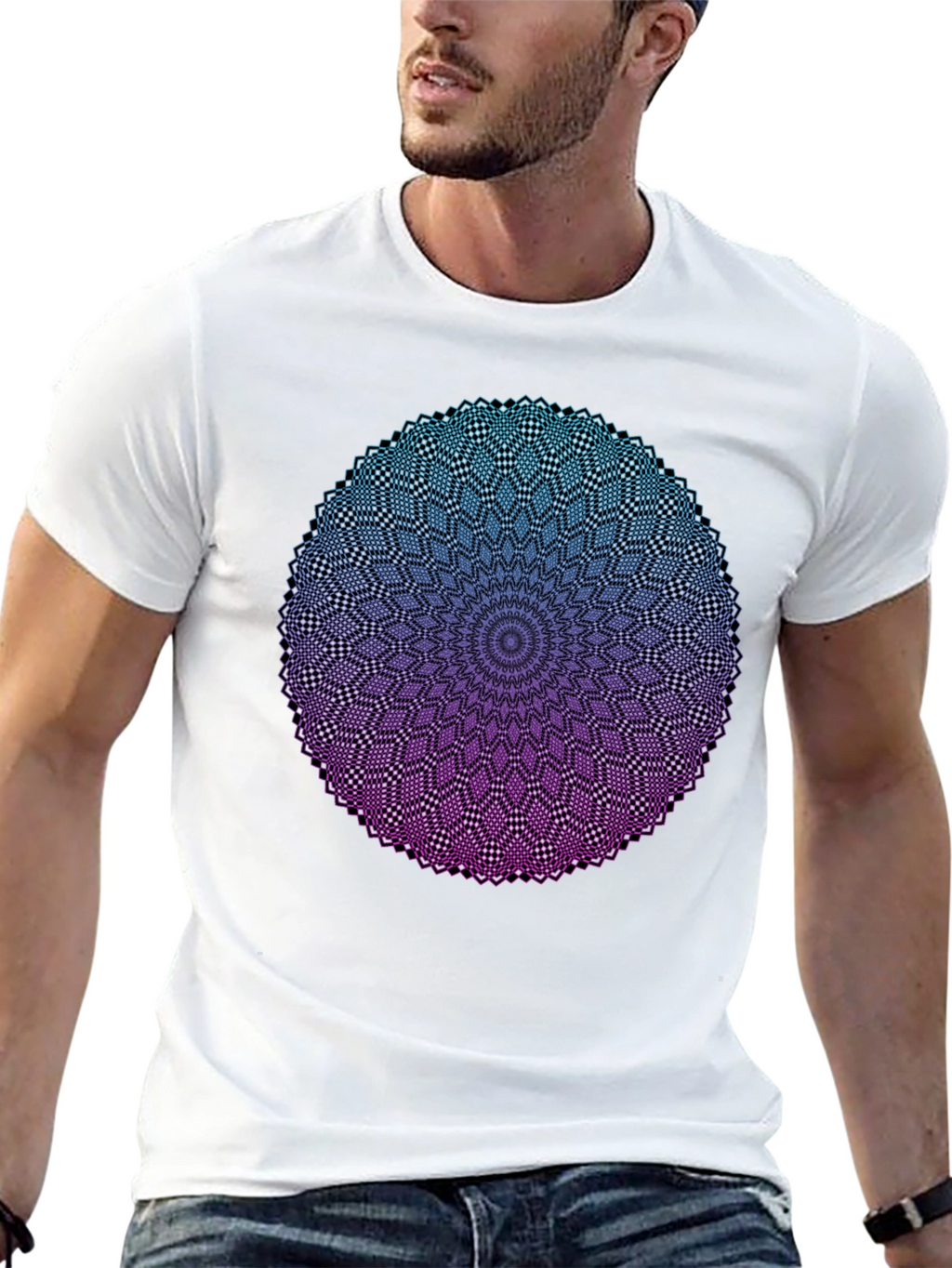 Mandala Ombre Graphic Tee - Modern Geometric Design