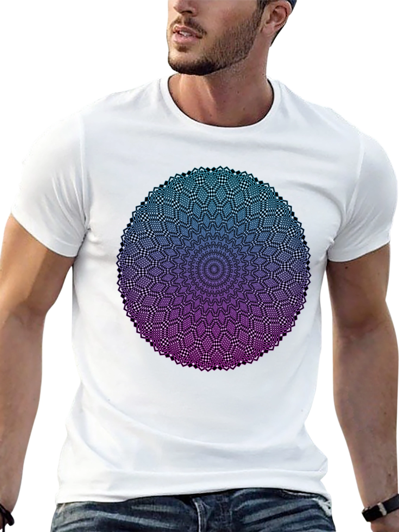 Mandala Ombre Graphic Tee - Modern Geometric Design