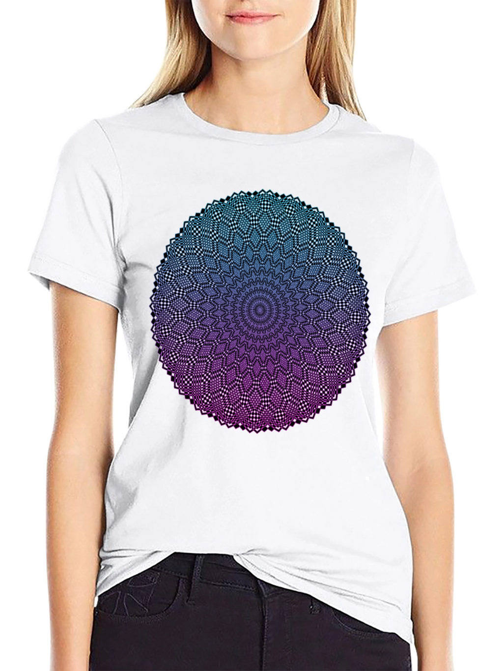 Mandala Ombre Graphic Tee - Modern Geometric Design
