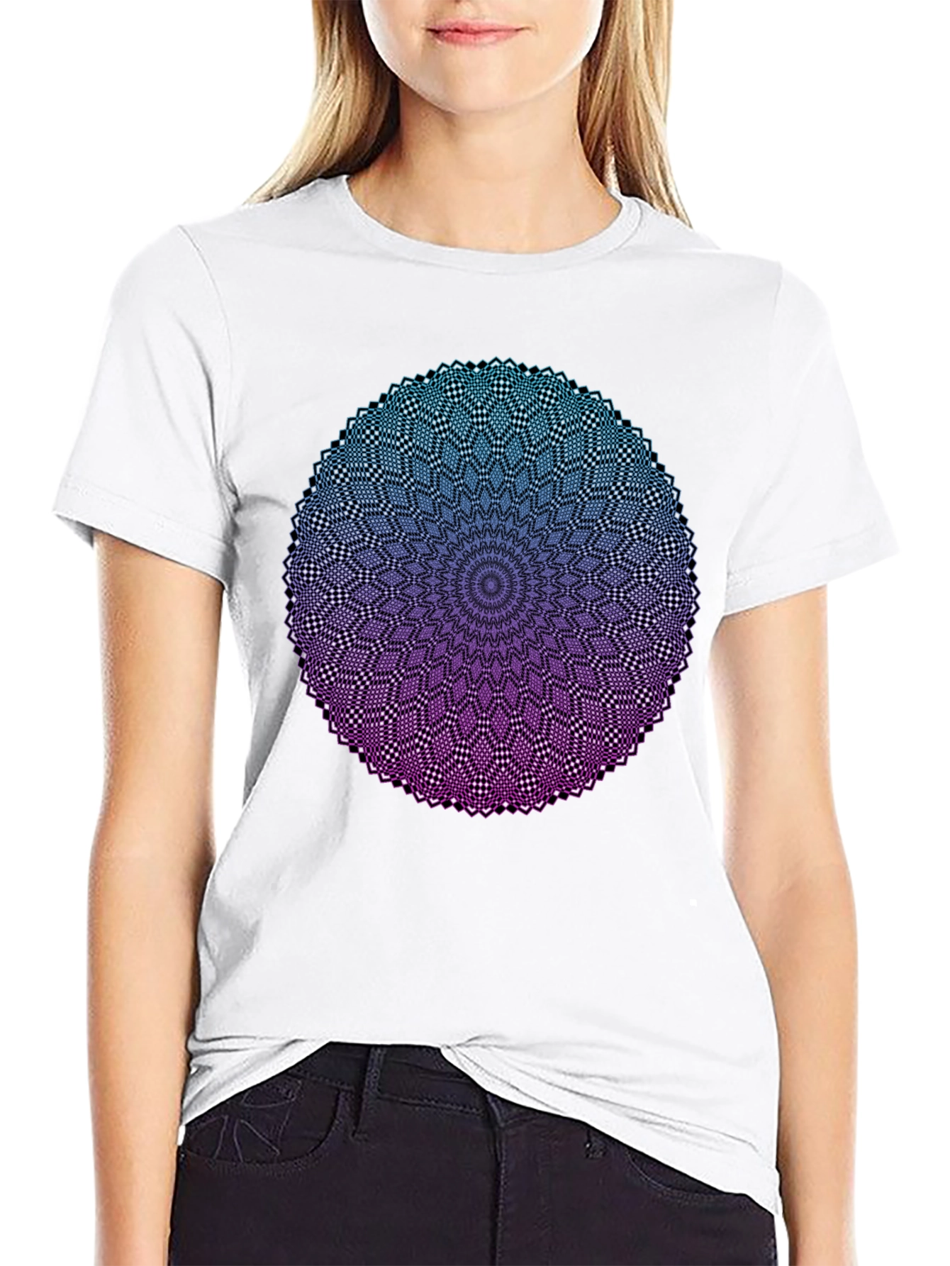 Mandala Ombre Graphic Tee - Modern Geometric Design