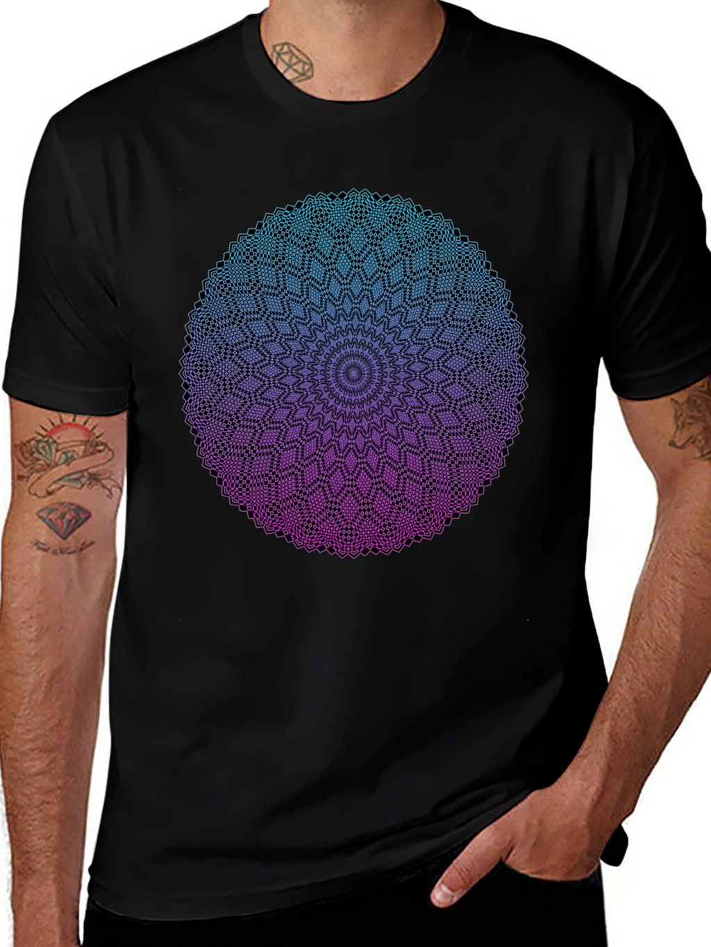 Mandala Ombre Graphic Tee - Modern Geometric Design
