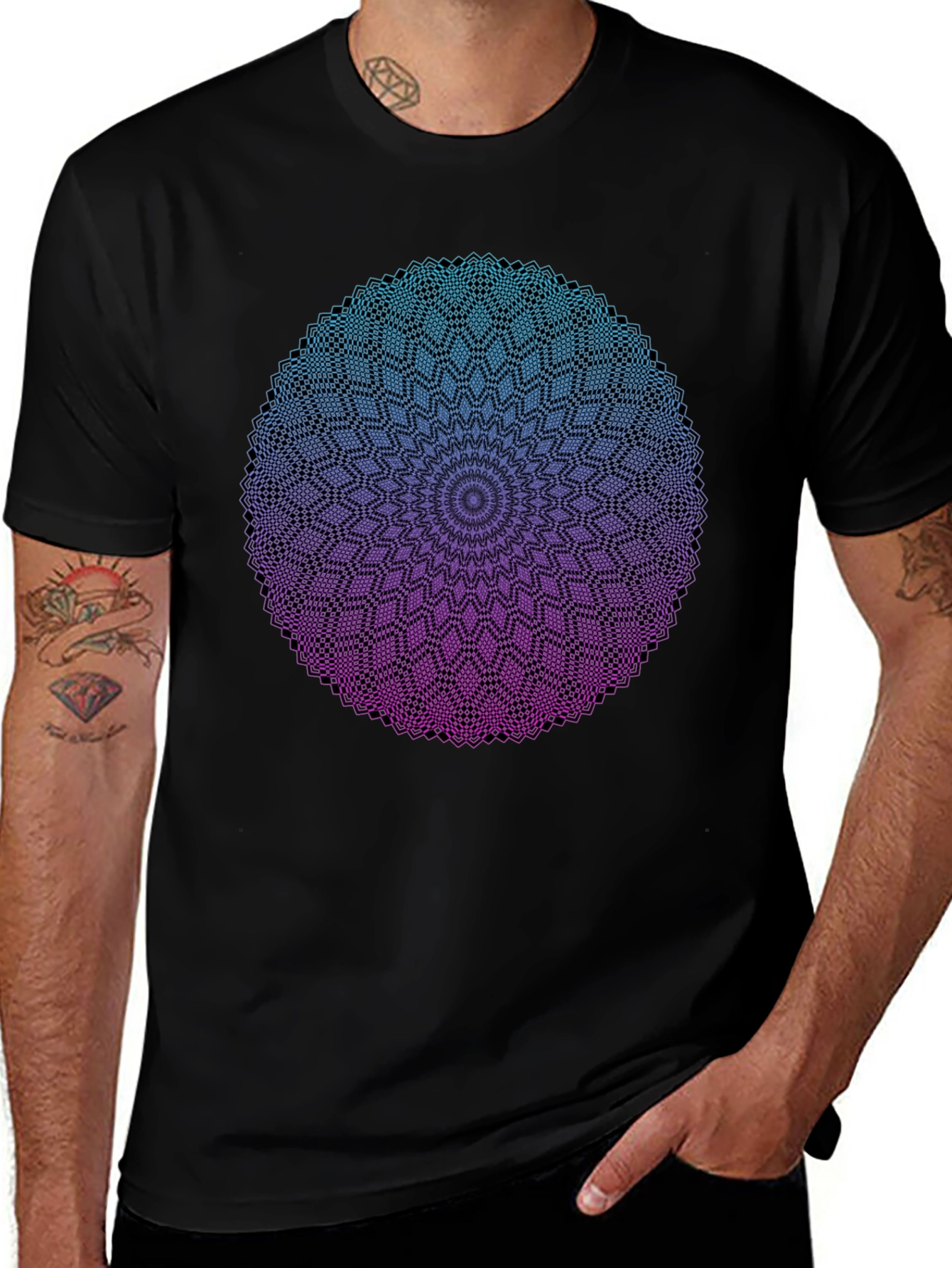 Mandala Ombre Graphic Tee - Modern Geometric Design