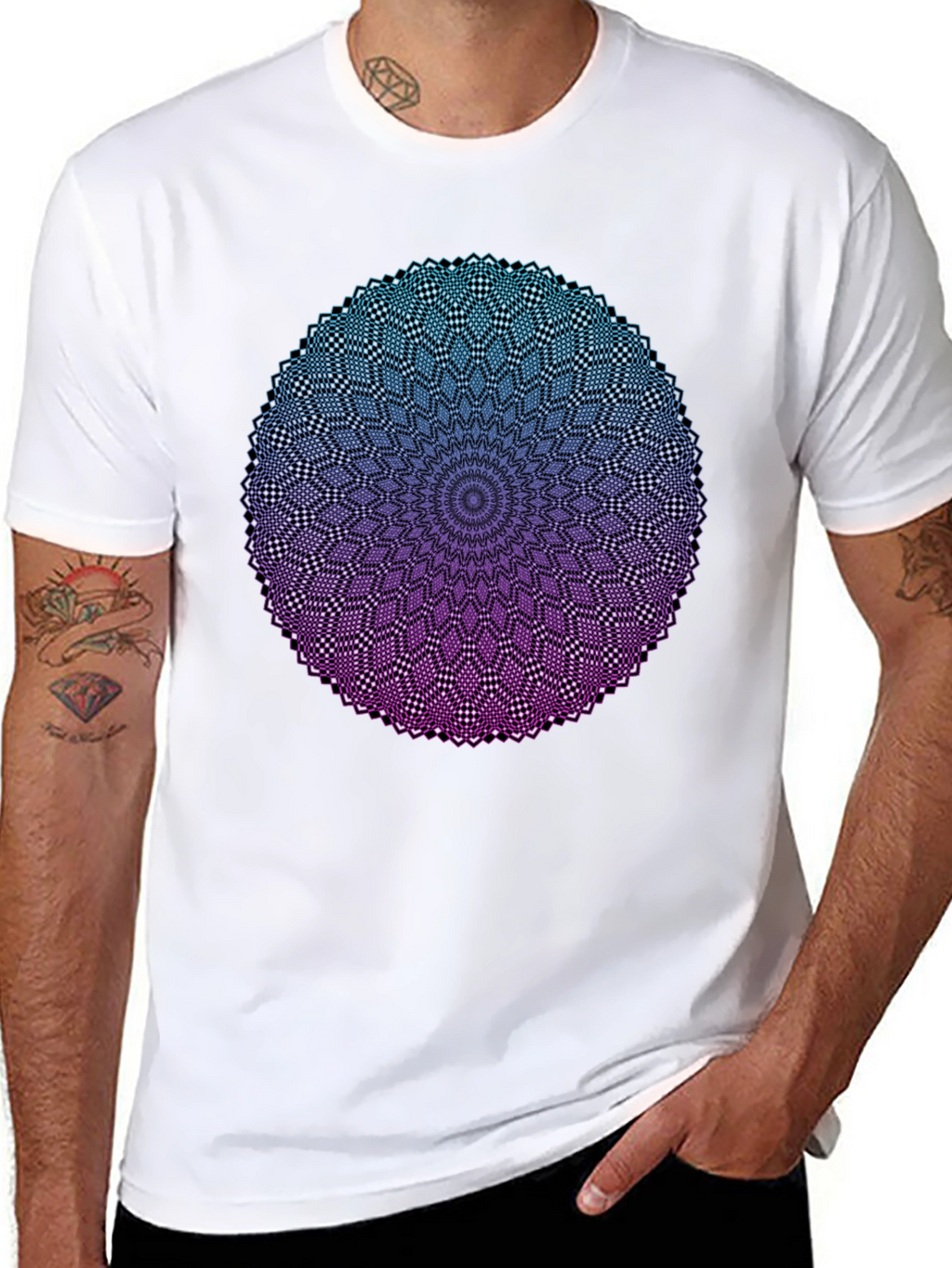 Mandala Ombre Graphic Tee - Modern Geometric Design