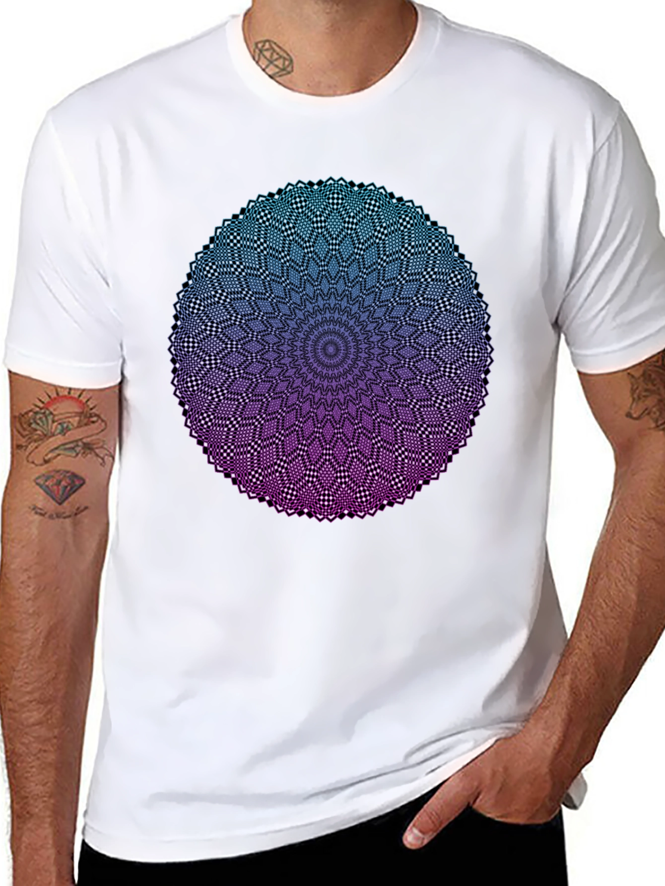 Mandala Ombre Graphic Tee - Modern Geometric Design