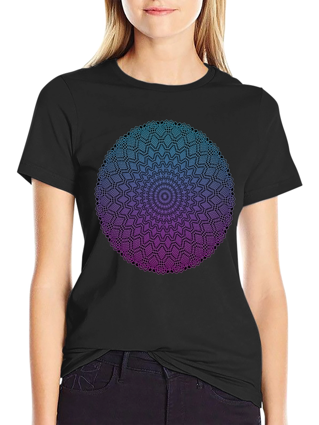 Mandala Ombre Graphic Tee - Modern Geometric Design