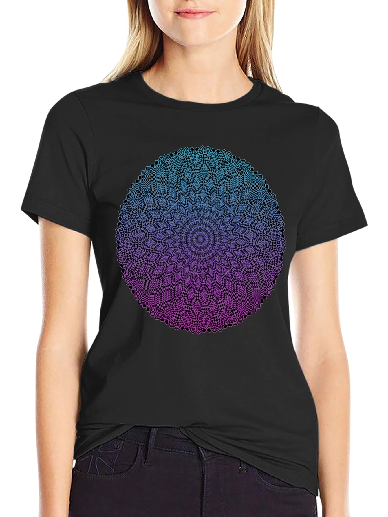 Mandala Ombre Graphic Tee - Modern Geometric Design