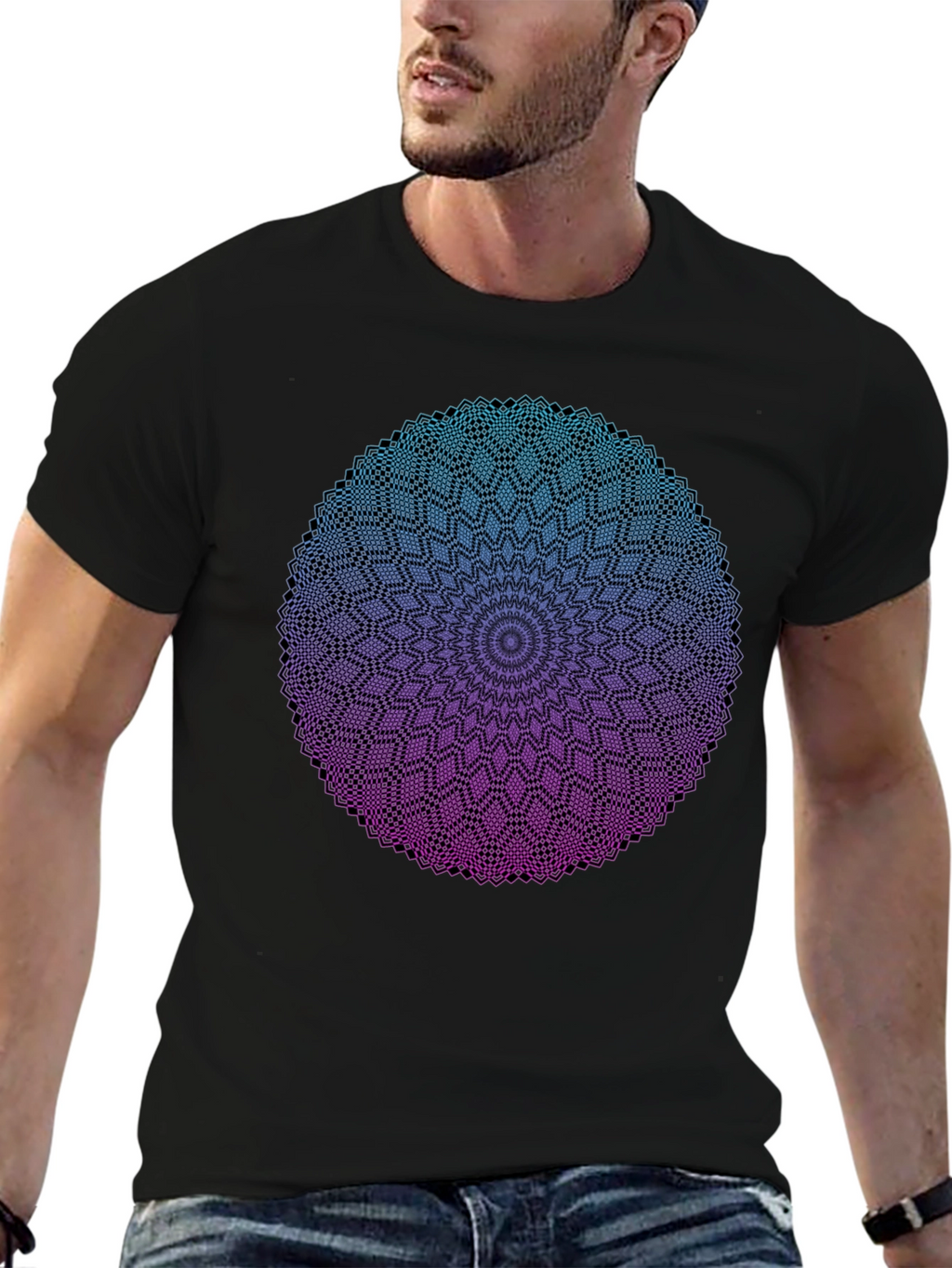 Mandala Ombre Graphic Tee - Modern Geometric Design