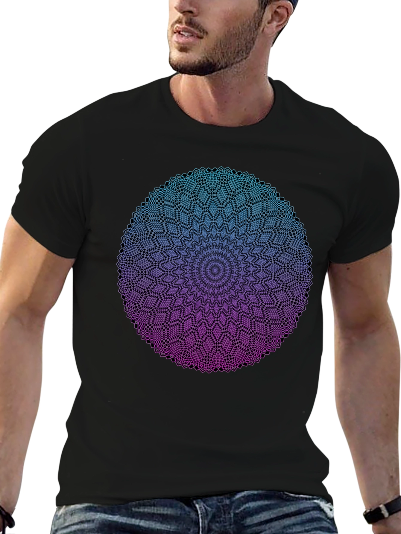 Mandala Ombre Graphic Tee - Modern Geometric Design