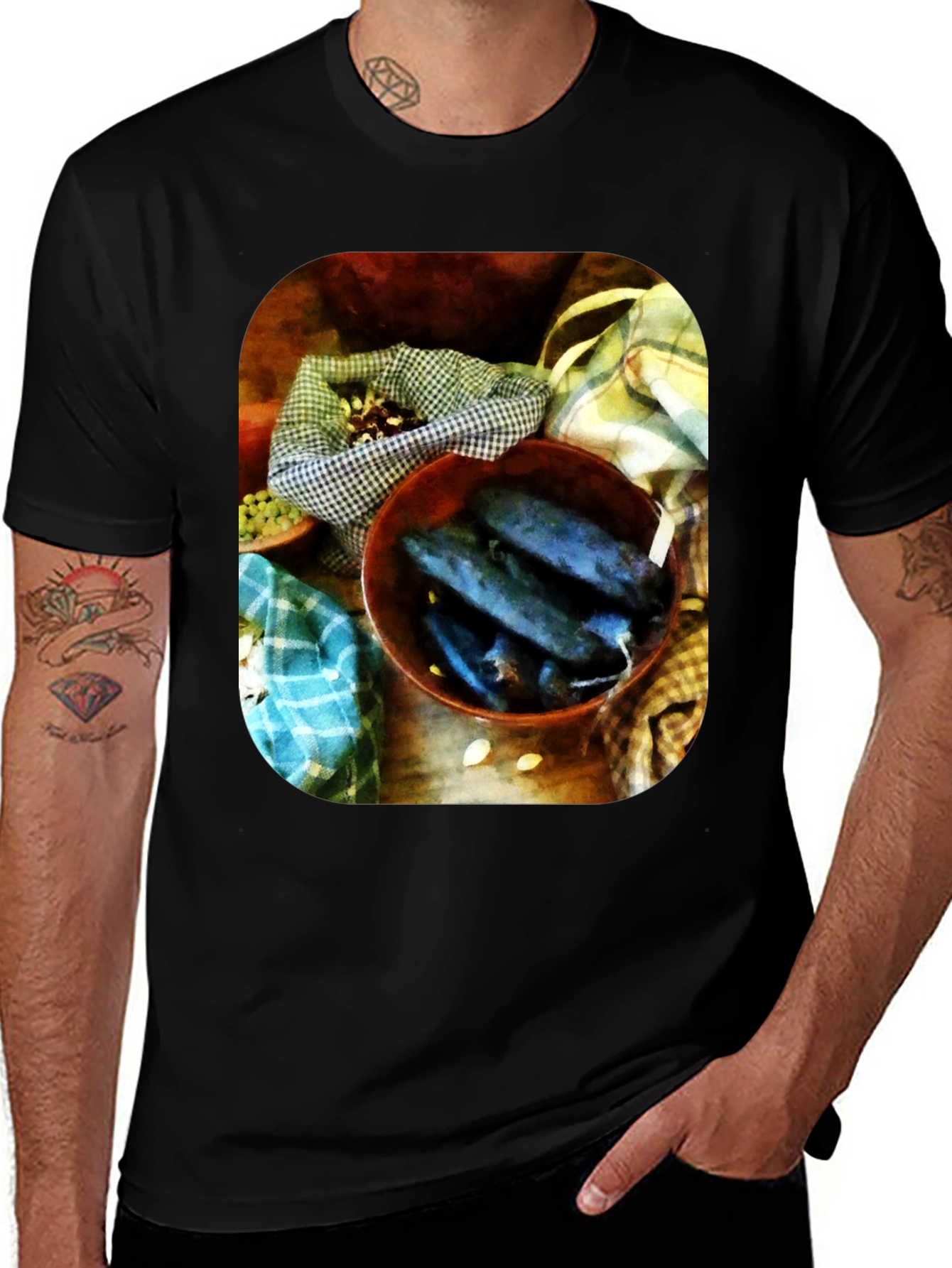 Mens T-Shirt with Unique Produce Still Life Art