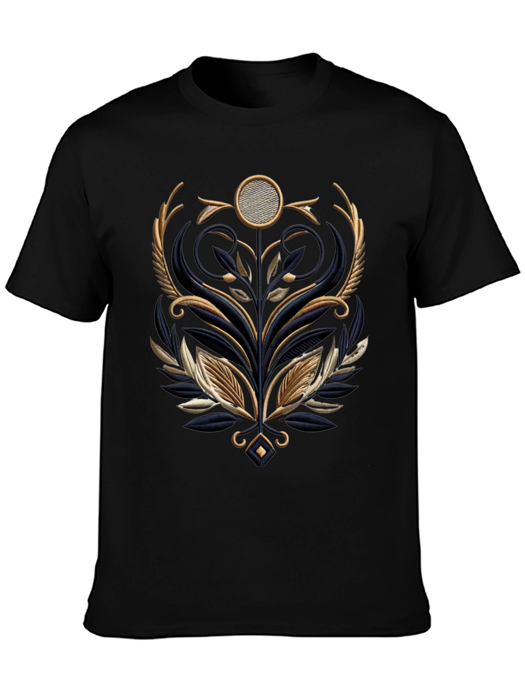 Elegant Embroidered Floral Graphic Tee - Black