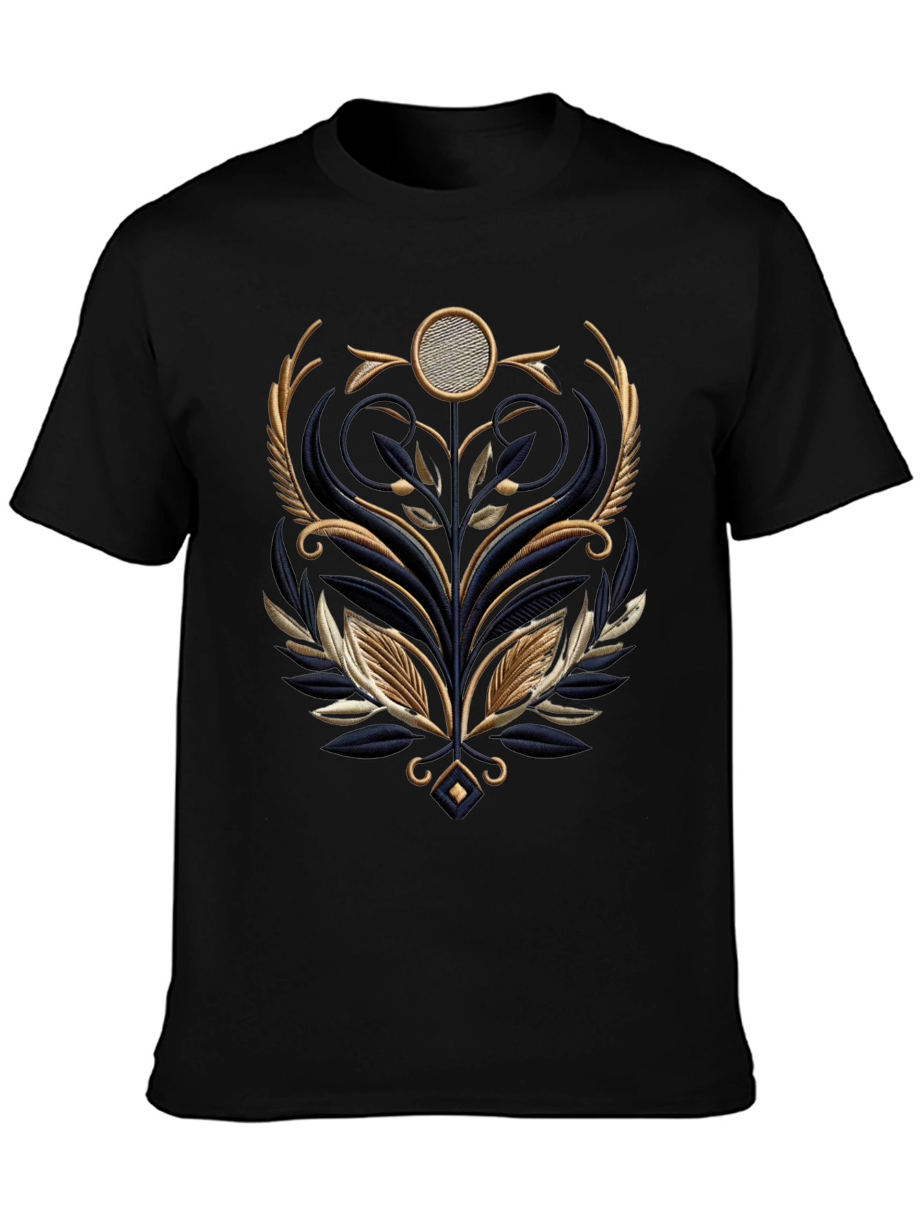 Elegant Embroidered Floral Graphic Tee - Black