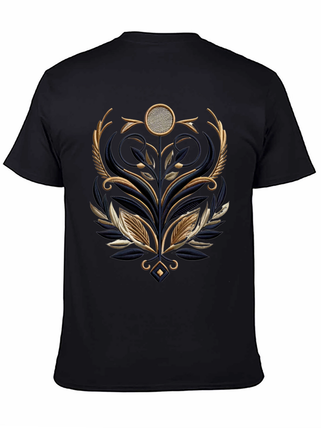 Elegant Embroidered Floral Graphic Tee - Black