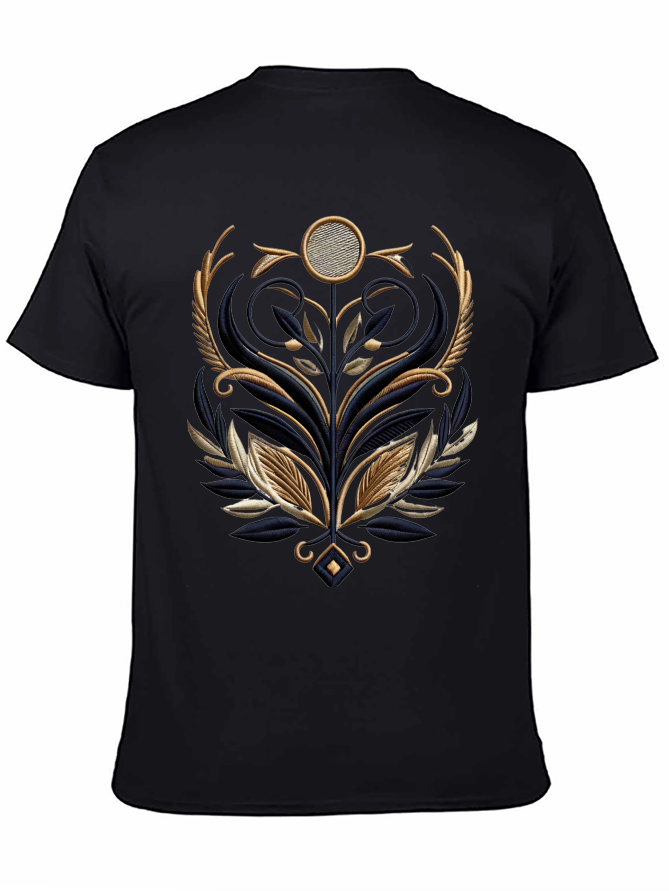 Elegant Embroidered Floral Graphic Tee - Black