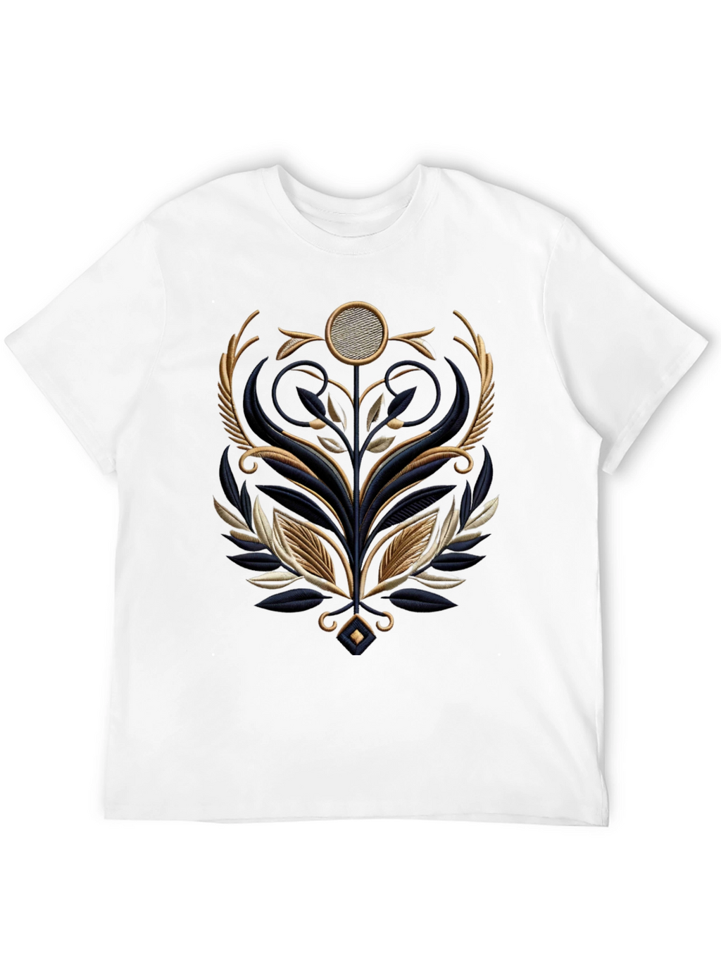 Elegant Embroidered Floral Graphic Tee - Black