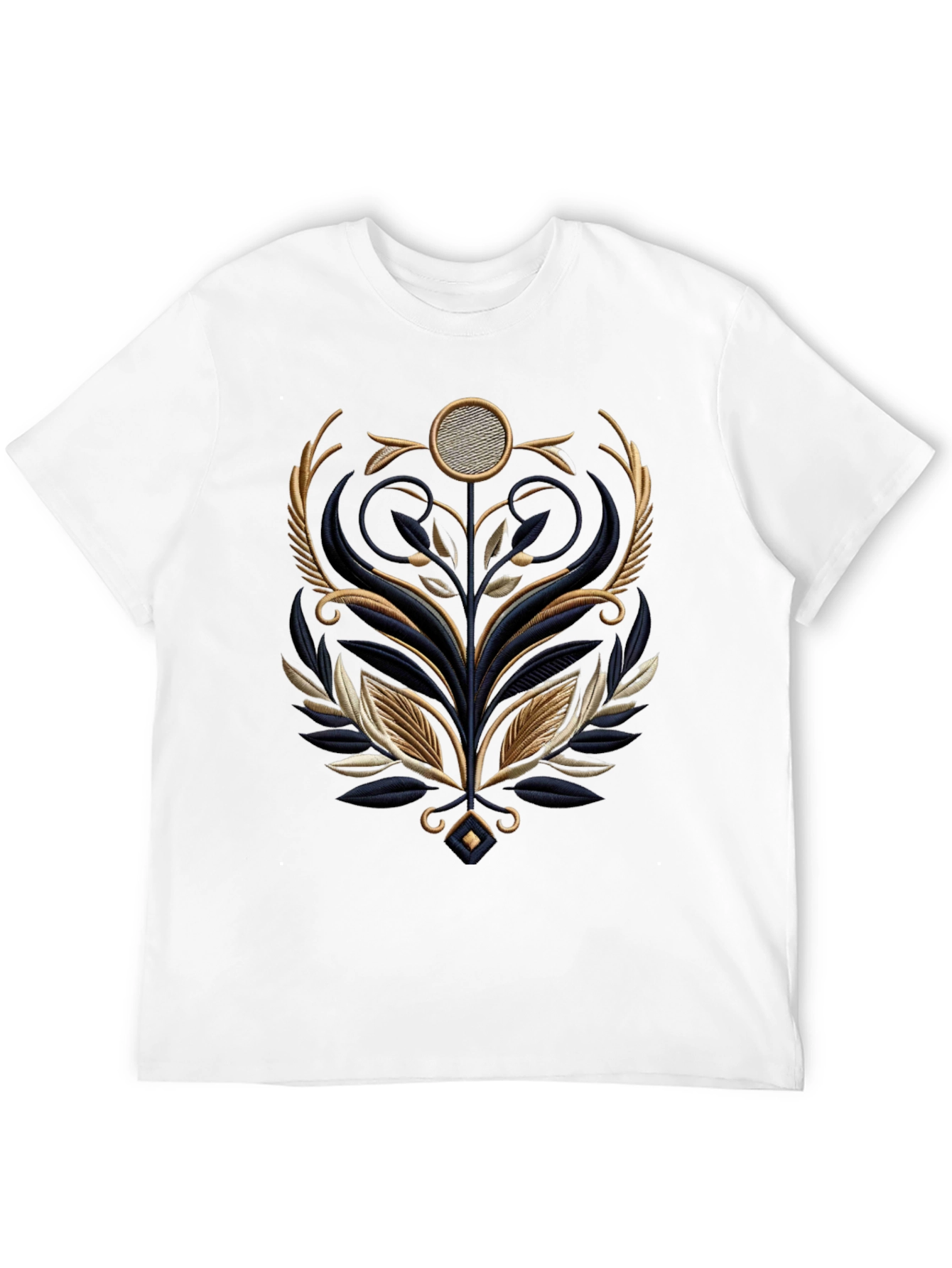Elegant Embroidered Floral Graphic Tee - Black