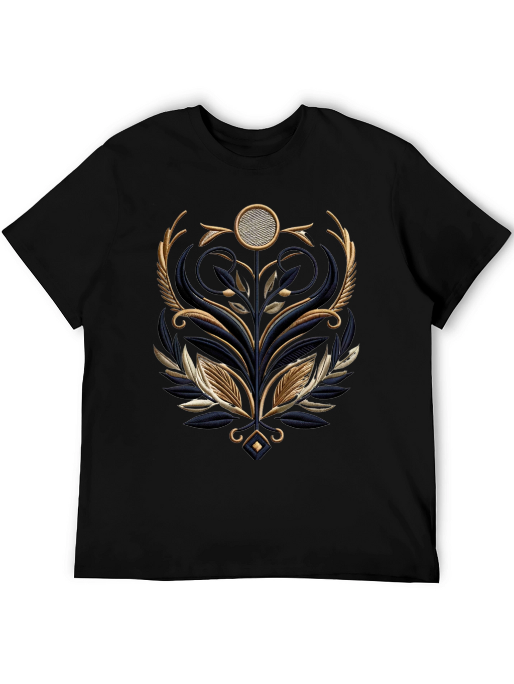 Elegant Embroidered Floral Graphic Tee - Black