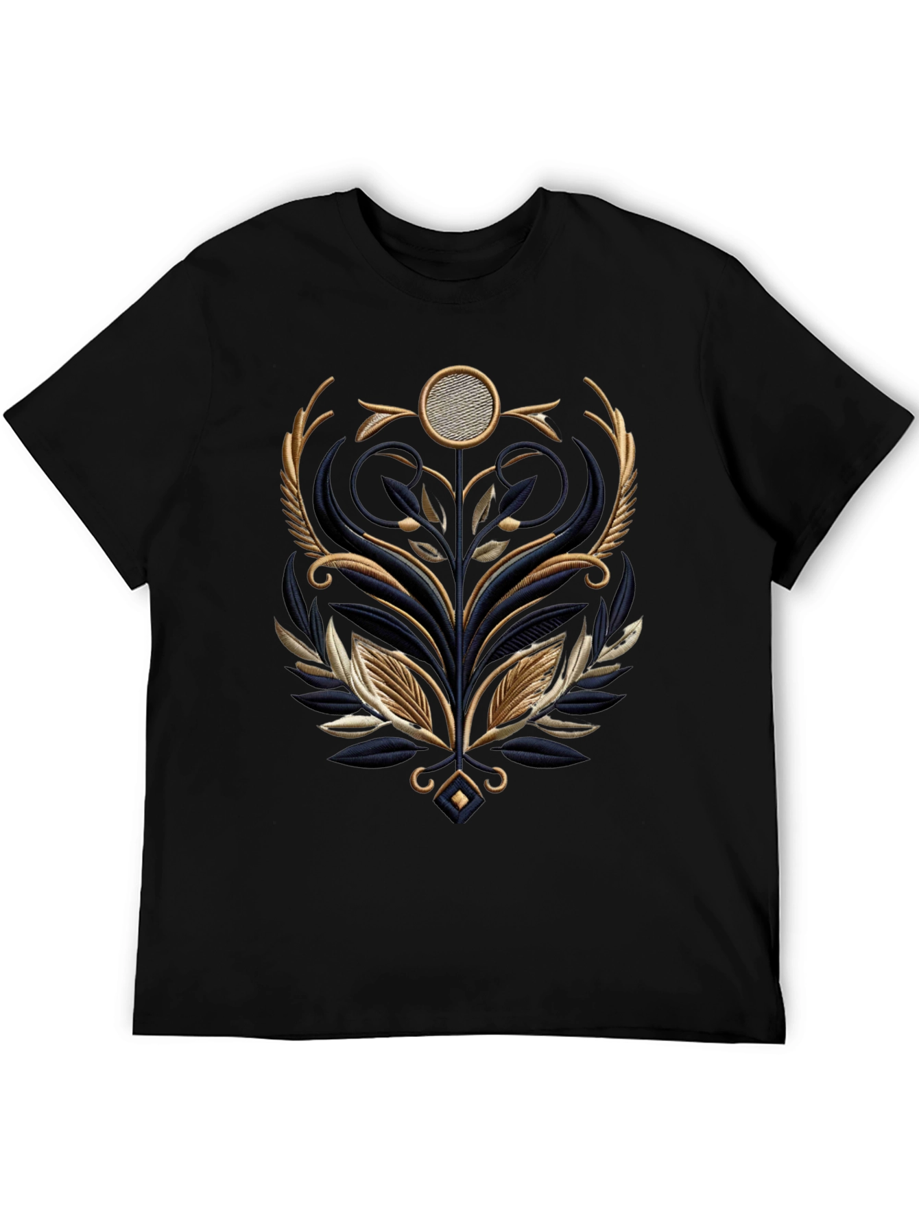 Elegant Embroidered Floral Graphic Tee - Black