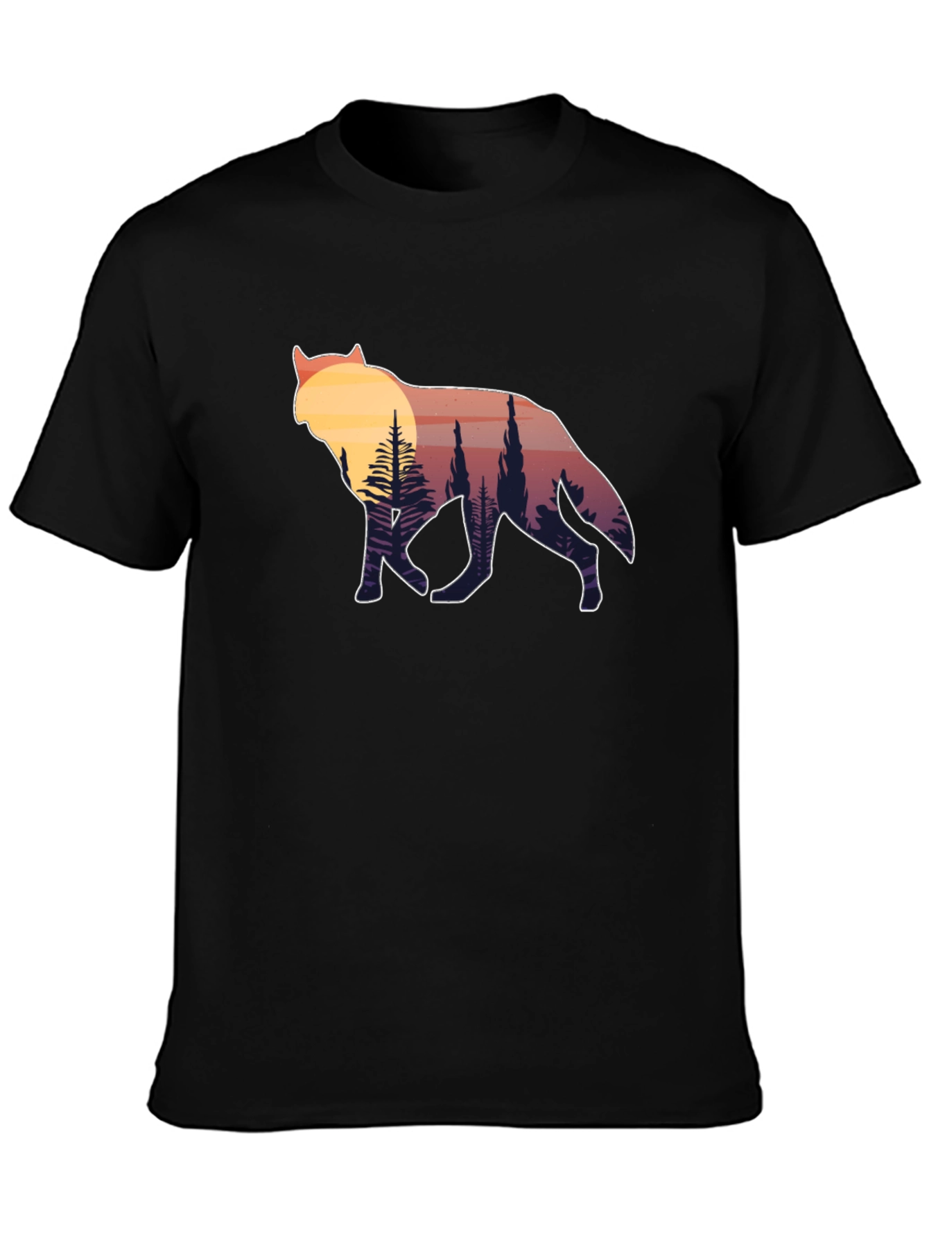Wolf Silhouette Graphic Tee - Sunset Forest Design