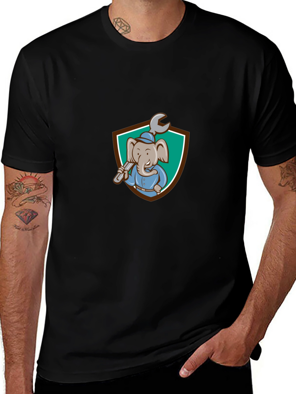 Elephant Mechanic T-Shirt - Cartoon Graphic Tee