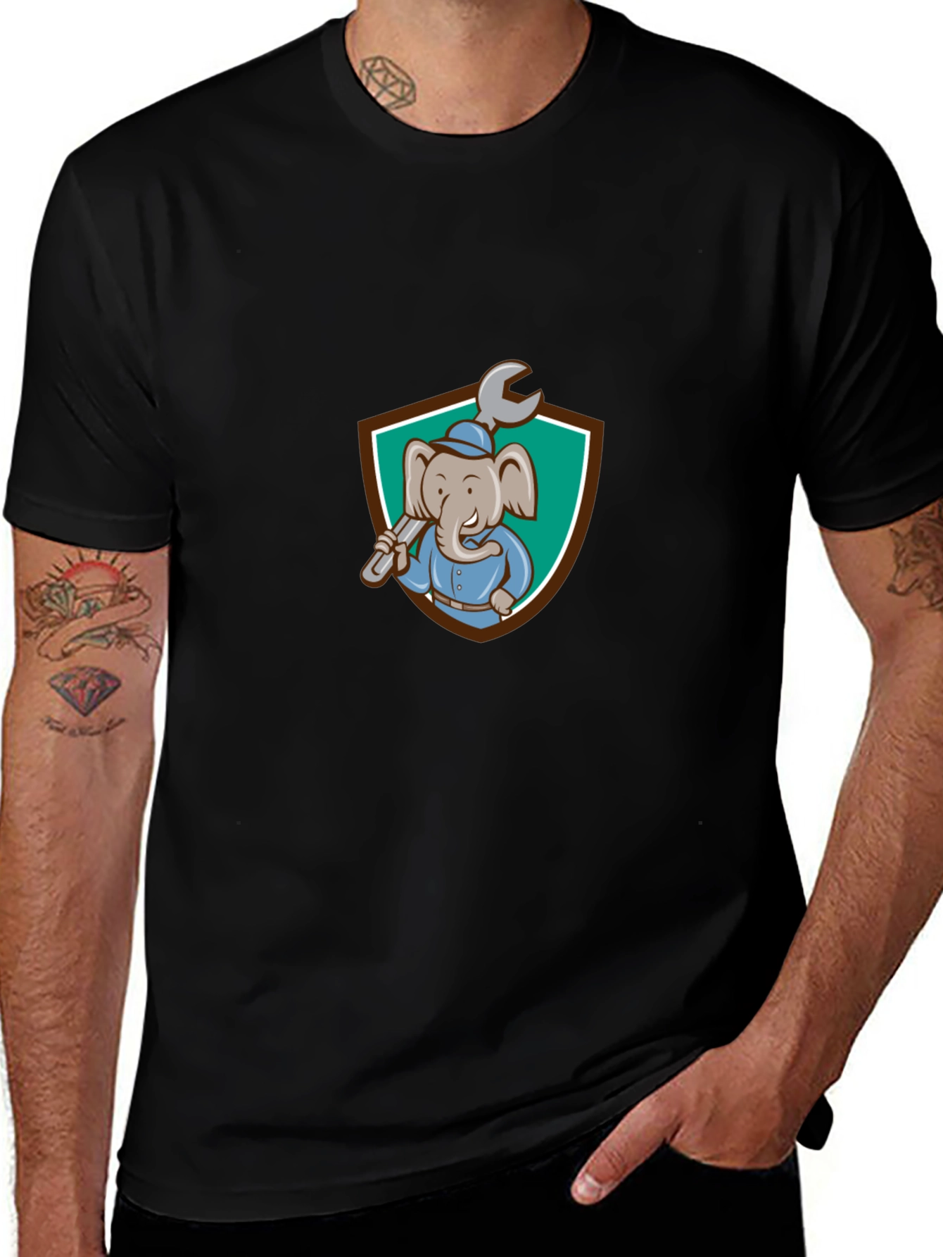 Elephant Mechanic T-Shirt - Cartoon Graphic Tee