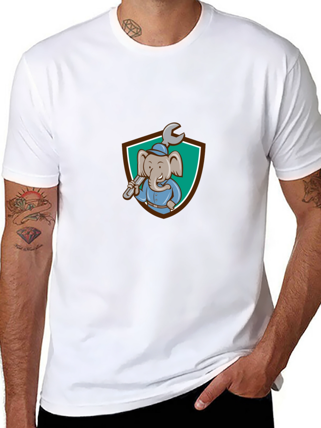 Elephant Mechanic T-Shirt - Cartoon Graphic Tee